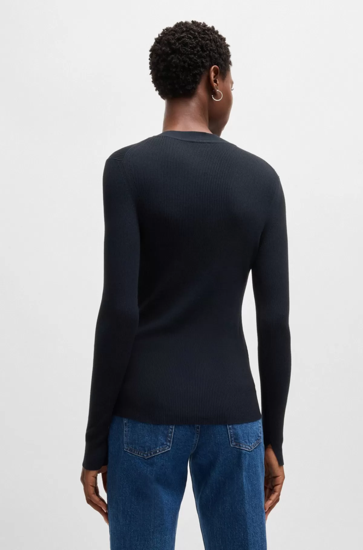 HUGO BOSS Strikket Sweater Med Ribstruktur Mørkeblå Best Sale