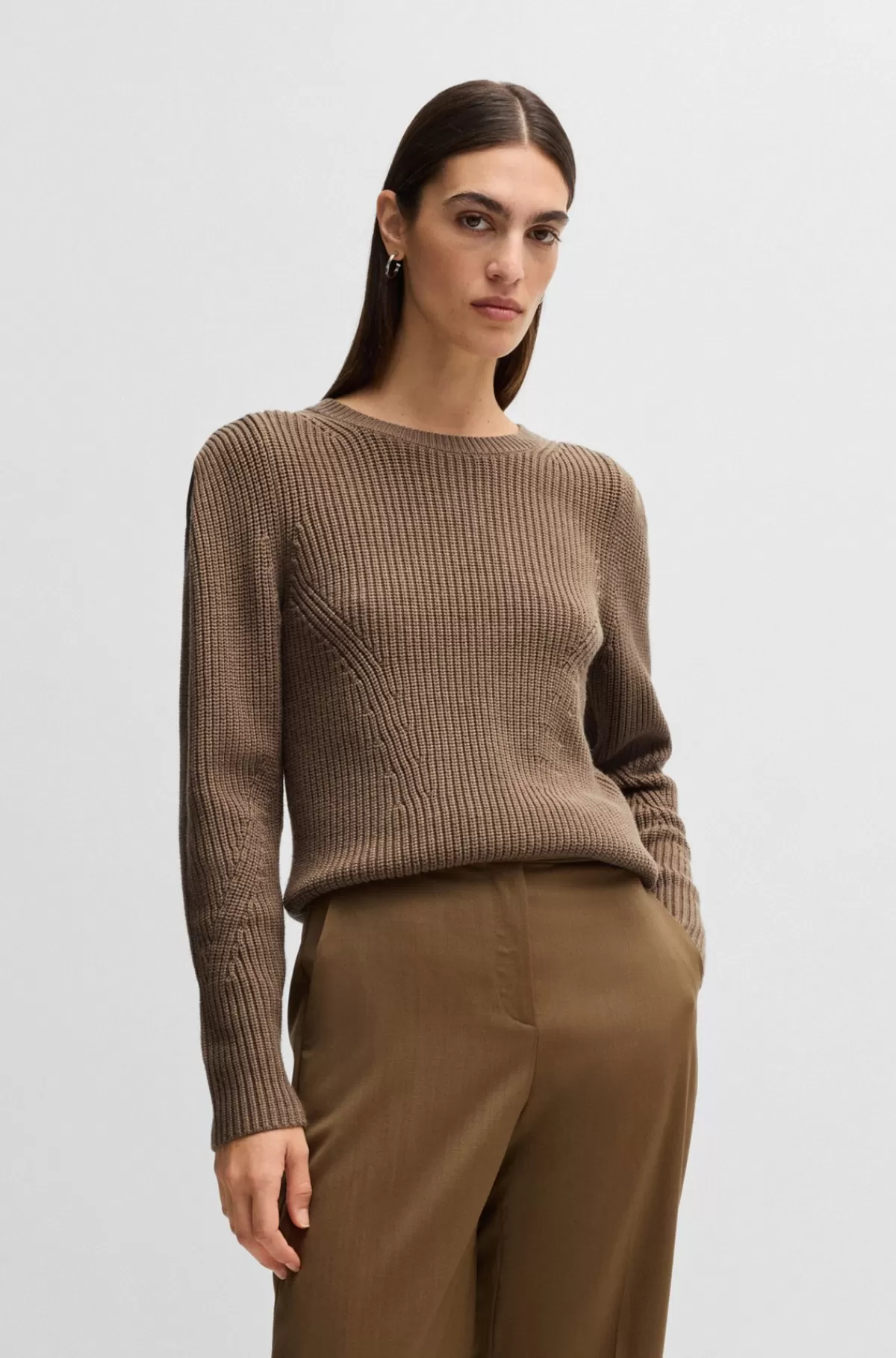 HUGO BOSS Strikket Sweater Med Skulderdetalje Brun Cheap