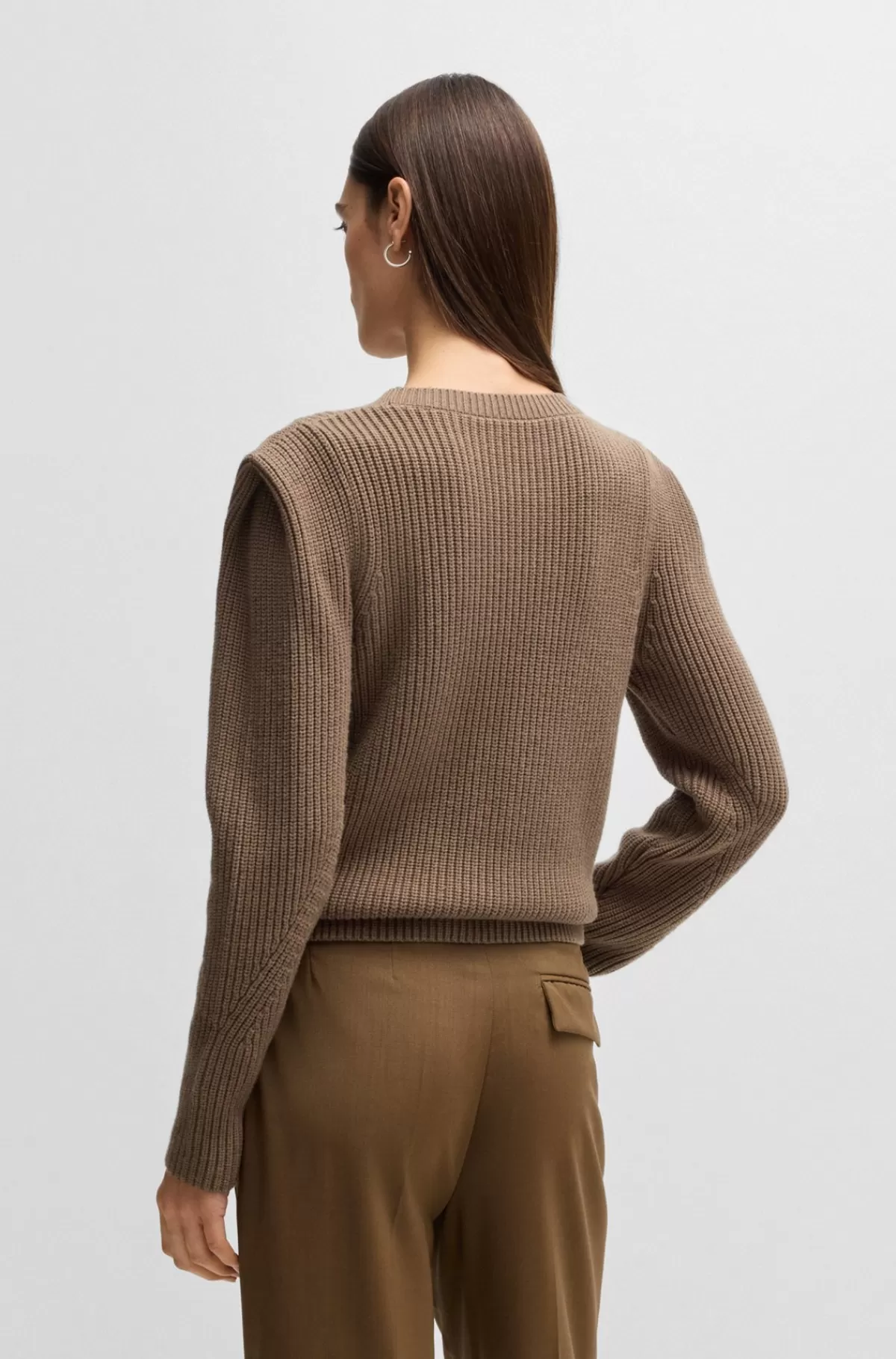 HUGO BOSS Strikket Sweater Med Skulderdetalje Brun Cheap