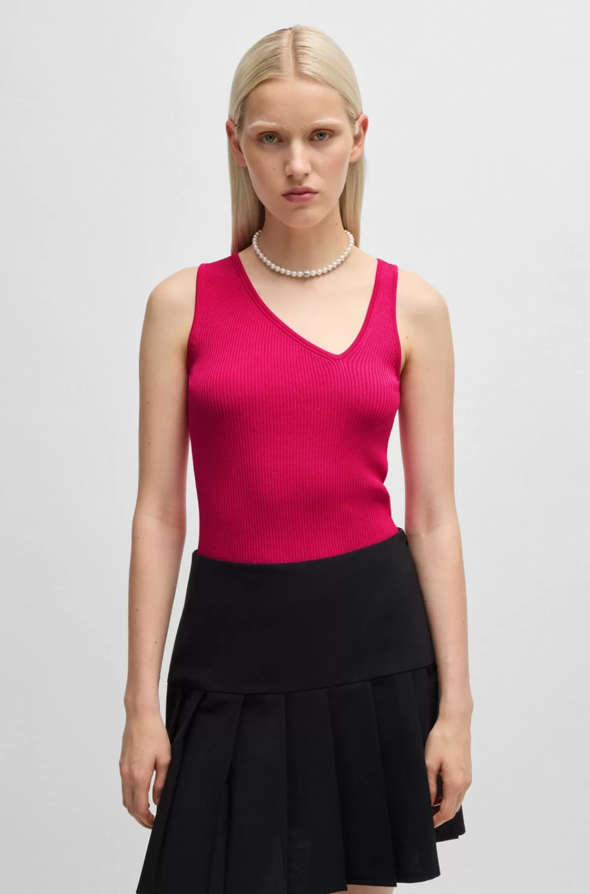 HUGO BOSS Strikket Top Uden ærmer Med Asymmetrisk V-hals Mørk pink Fashion