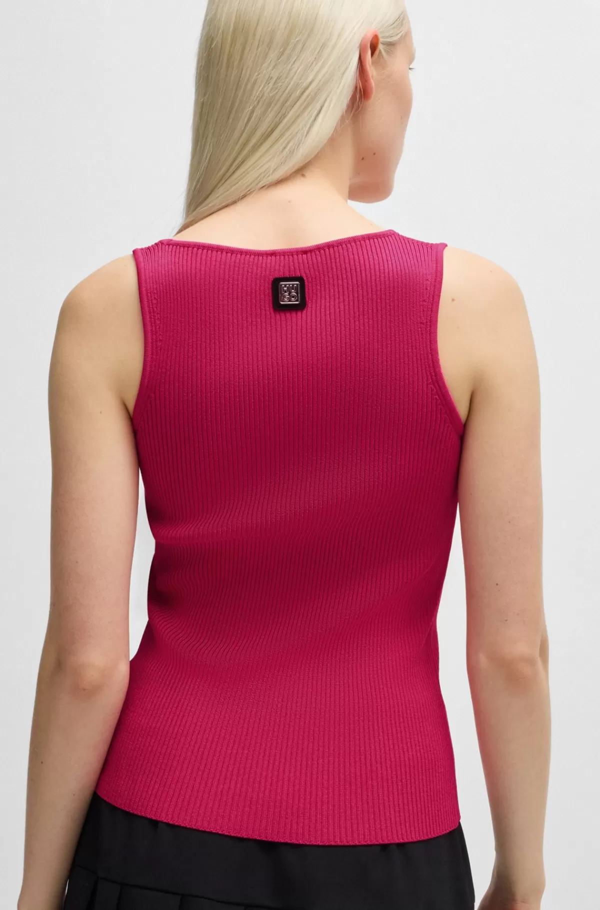 HUGO BOSS Strikket Top Uden ærmer Med Asymmetrisk V-hals Mørk pink Fashion