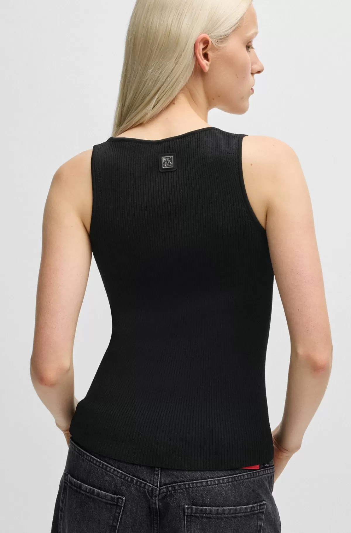 HUGO BOSS Strikket Top Uden ærmer Med Asymmetrisk V-hals Sort Clearance