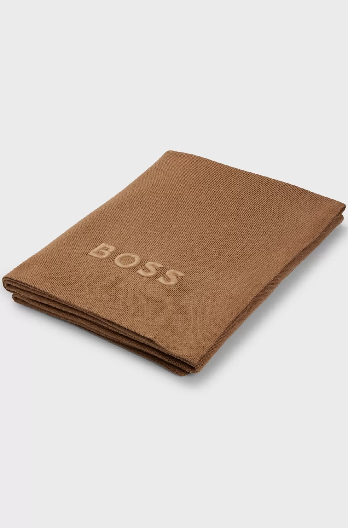 HUGO BOSS Strikket Tæppe Med Broderet Logo Brun Clearance
