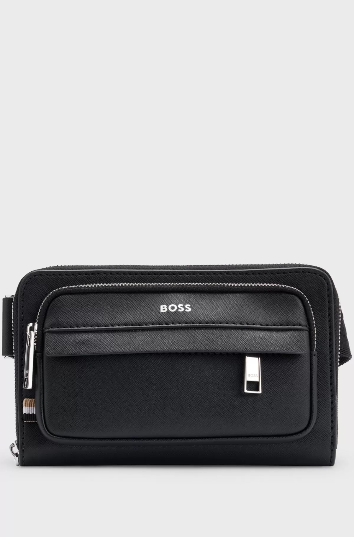 HUGO BOSS Struktureret Crossbody-taske Med Brandede Detaljer Sort New