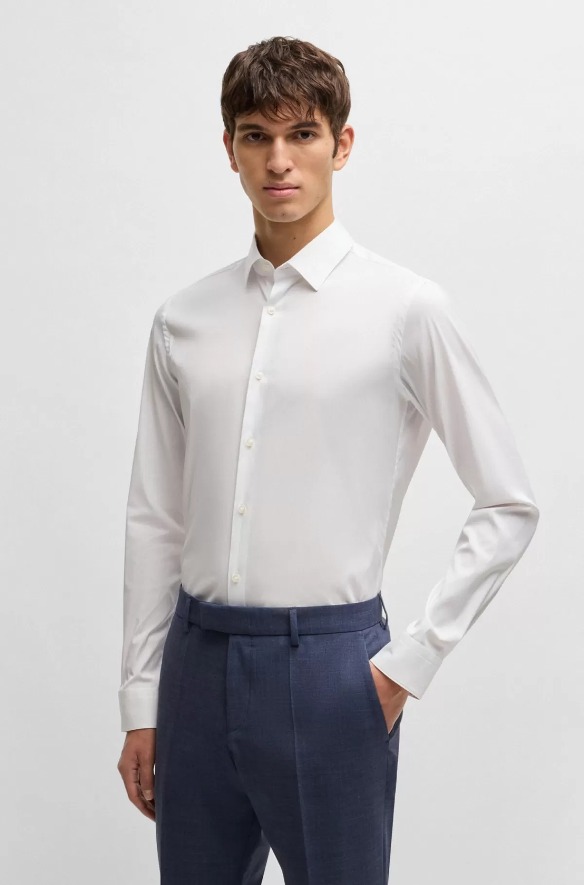 HUGO BOSS Strygelet Skjorte I Ekstra Slank Pasform I Bomuldspoplin Hvid Clearance