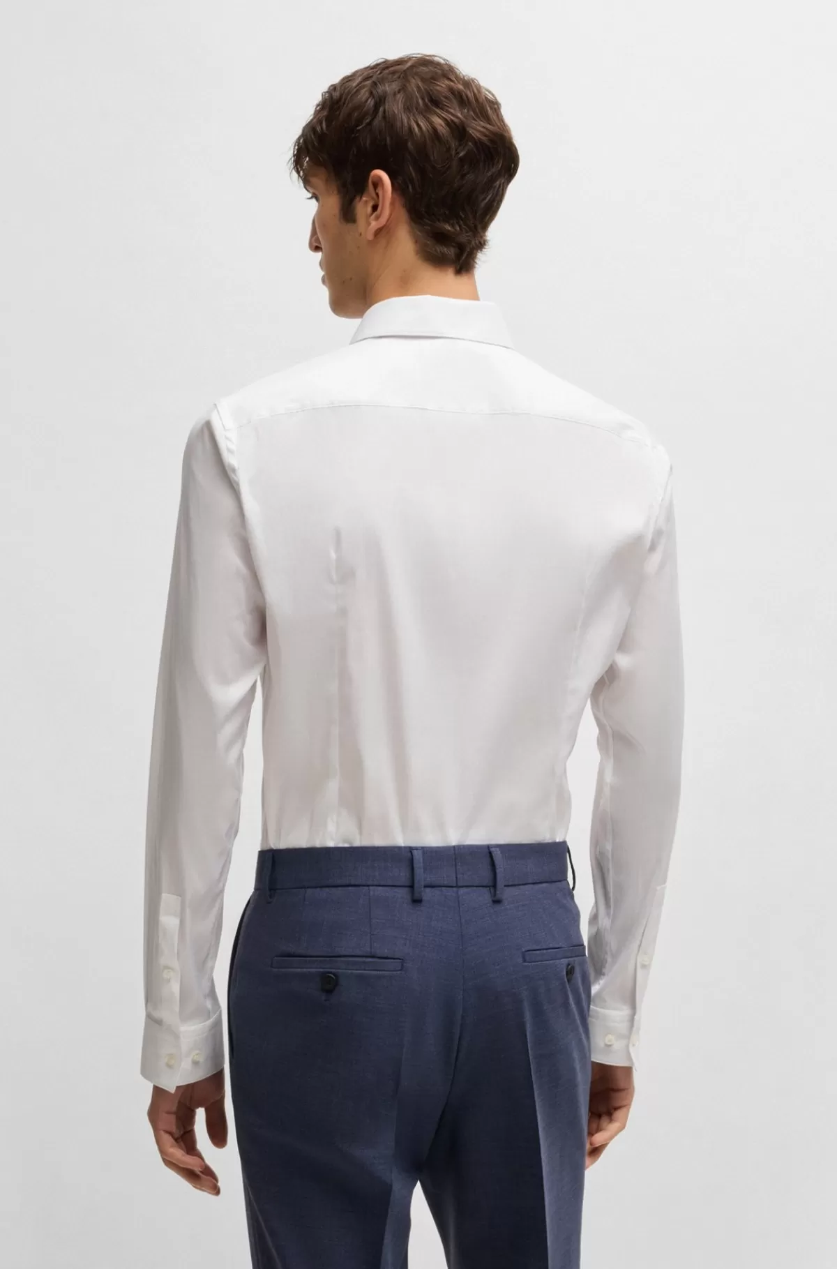 HUGO BOSS Strygelet Skjorte I Ekstra Slank Pasform I Bomuldspoplin Hvid Clearance