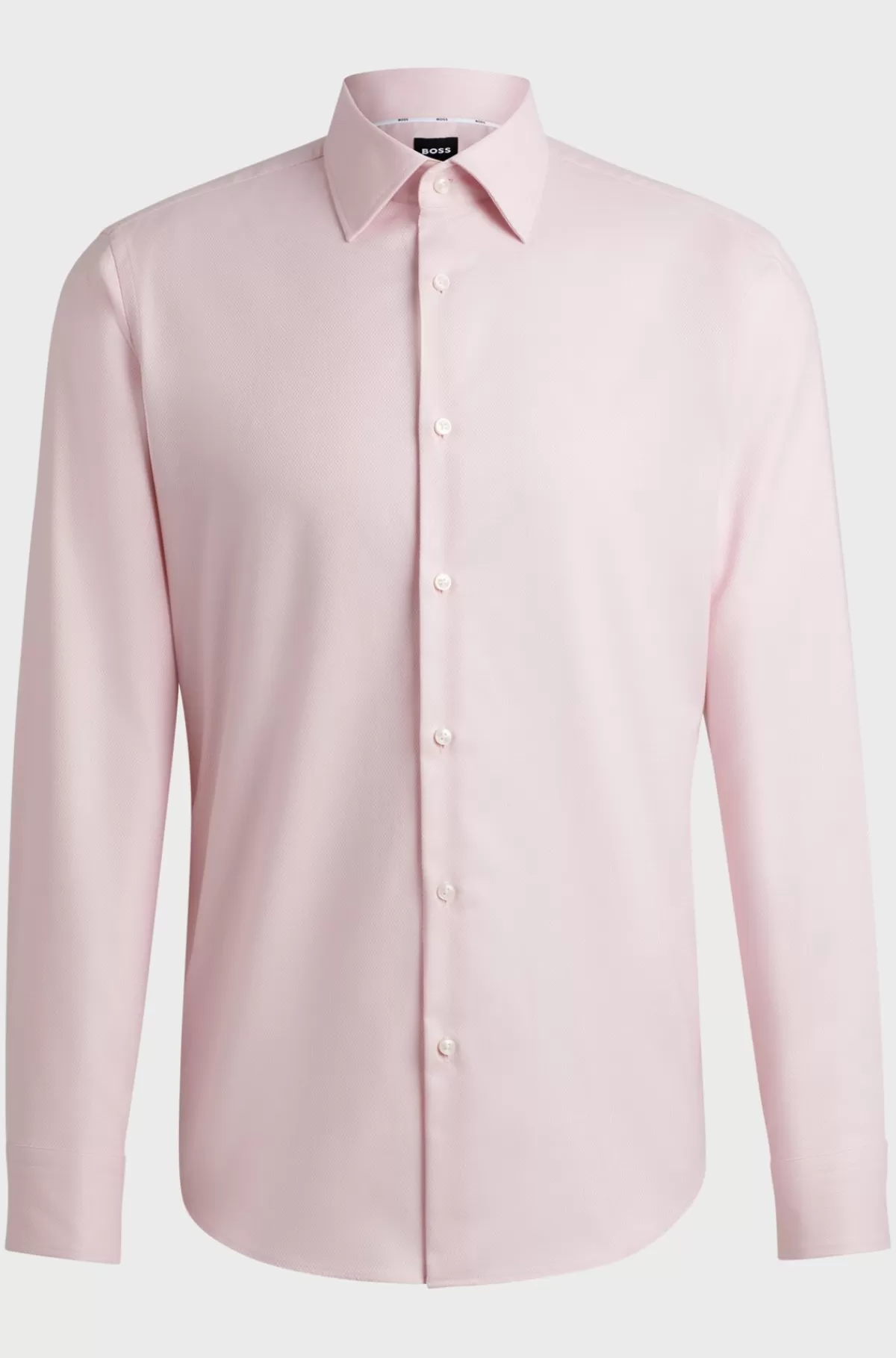 HUGO BOSS Strygelet Skjorte I Struktureret Bomuld Med Regular Fit Og Stræk Lys pink Online