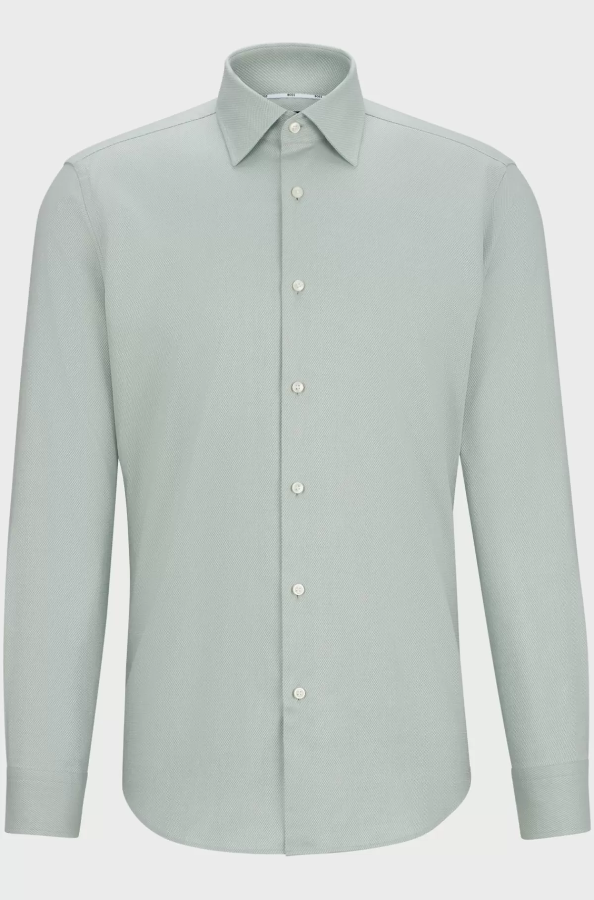 HUGO BOSS Strygelet Skjorte I Struktureret Bomuld Med Regular Fit Og Stræk Lysegrøn Best Sale