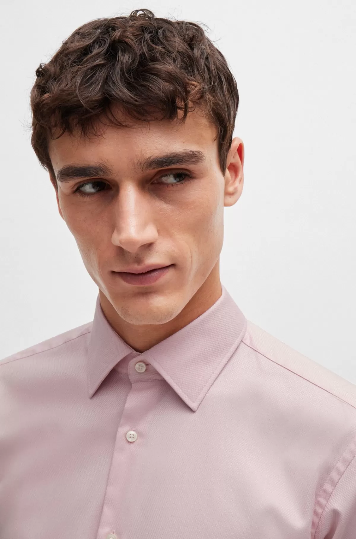 HUGO BOSS Strygelet Skjorte I Struktureret Bomuld Med Regular Fit Og Stræk Lys pink Online