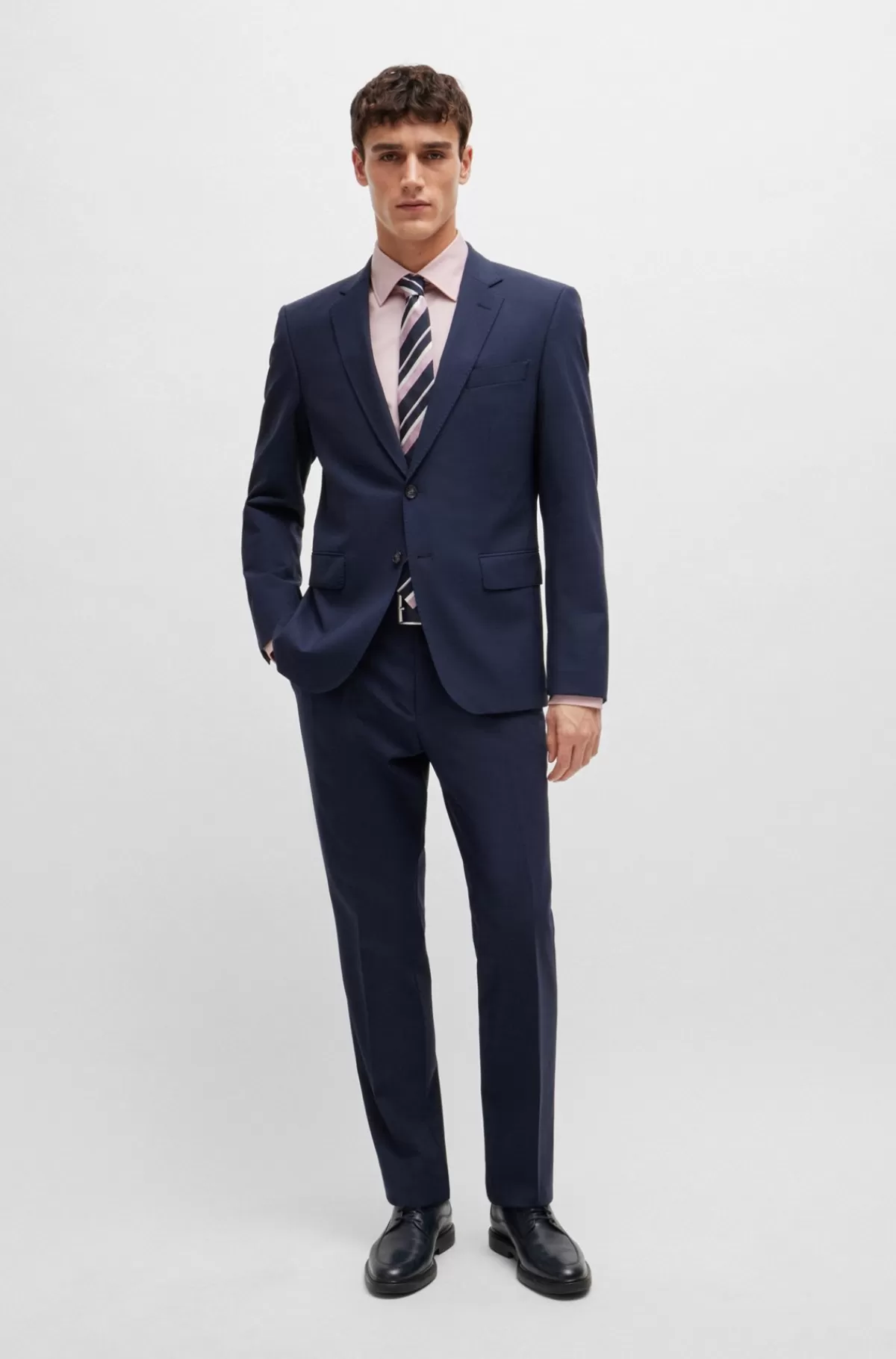 HUGO BOSS Strygelet Skjorte I Struktureret Bomuld Med Regular Fit Og Stræk Lys pink Online