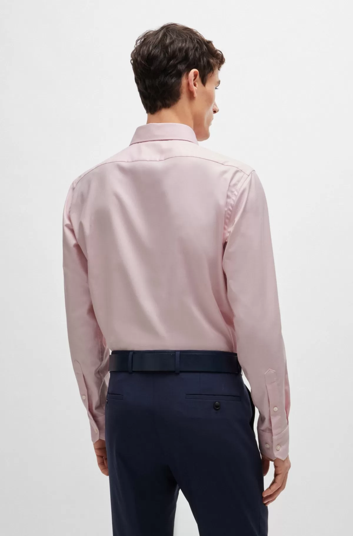 HUGO BOSS Strygelet Skjorte I Struktureret Bomuld Med Regular Fit Og Stræk Lys pink Online