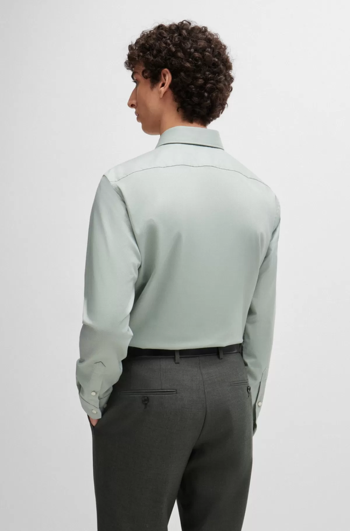 HUGO BOSS Strygelet Skjorte I Struktureret Bomuld Med Regular Fit Og Stræk Lysegrøn Best Sale