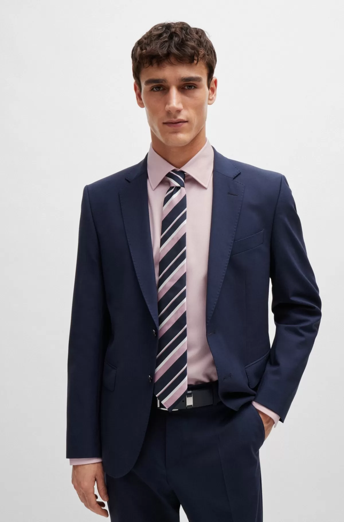 HUGO BOSS Strygelet Skjorte I Struktureret Bomuld Med Regular Fit Og Stræk Lys pink Online