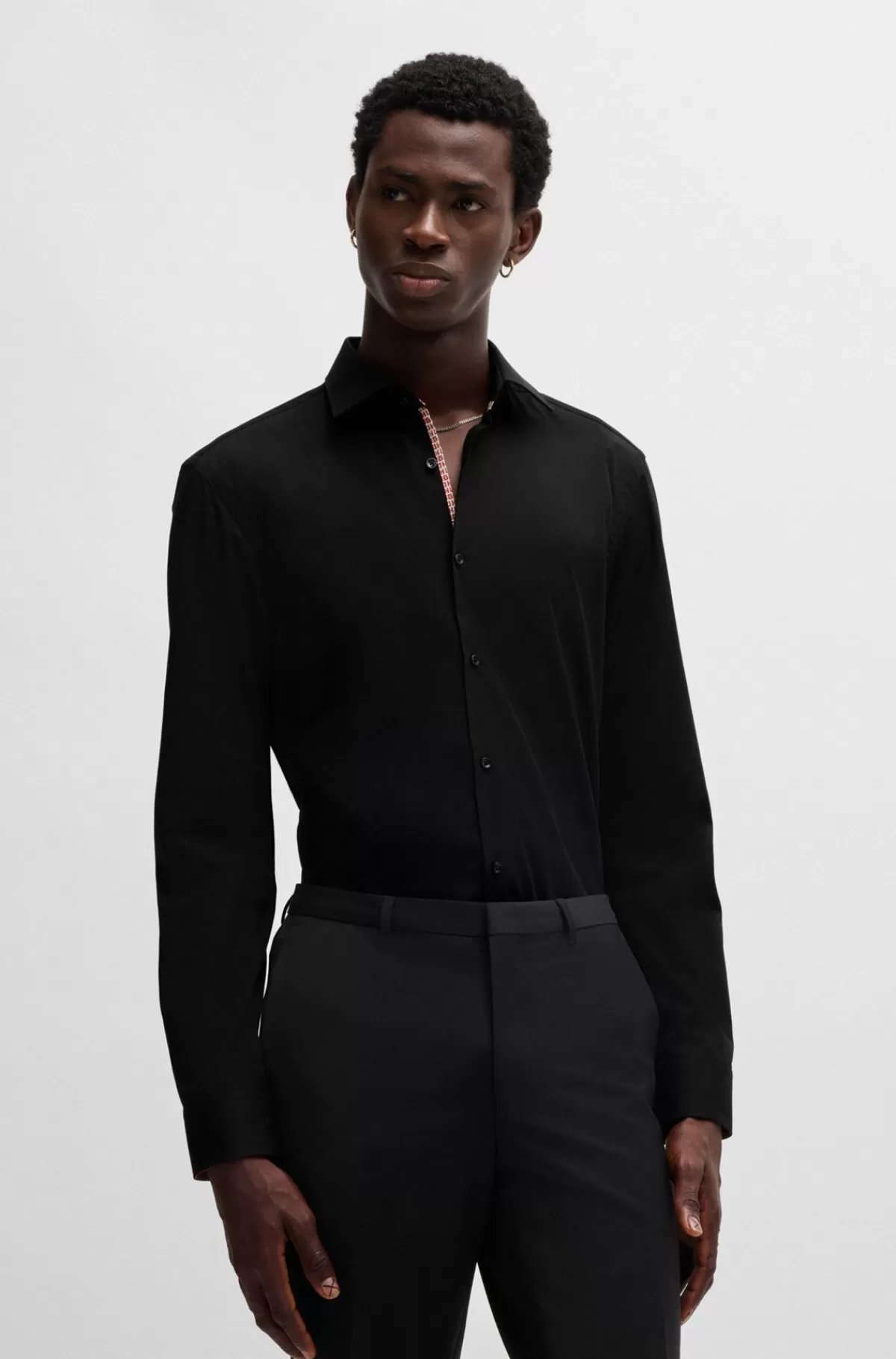 HUGO BOSS Strygelet Skjorte Med Slim Fit I Bomuldspoplin Sort Sale