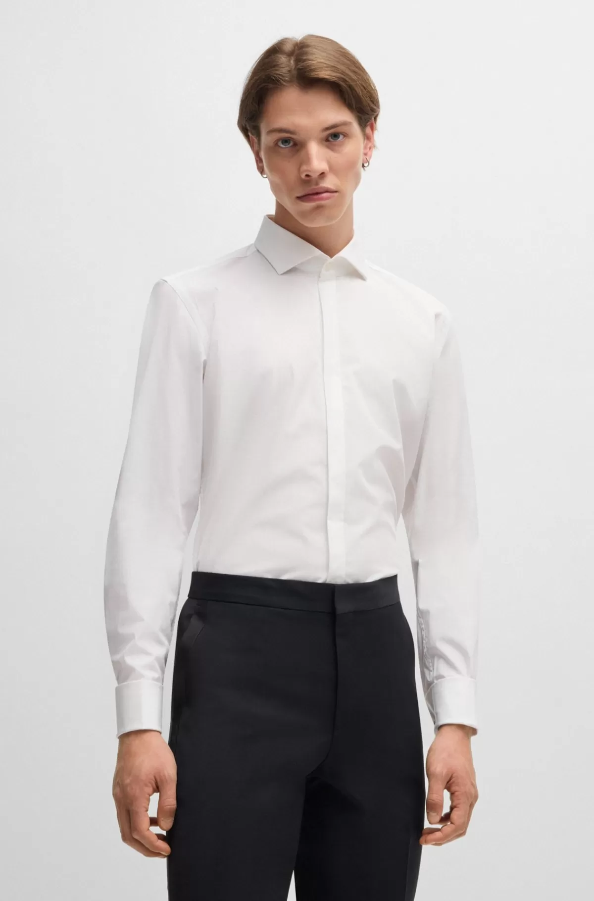 HUGO BOSS Strygelet Skjorte Med Slim Fit I Bomuldspoplin Hvid Best Sale