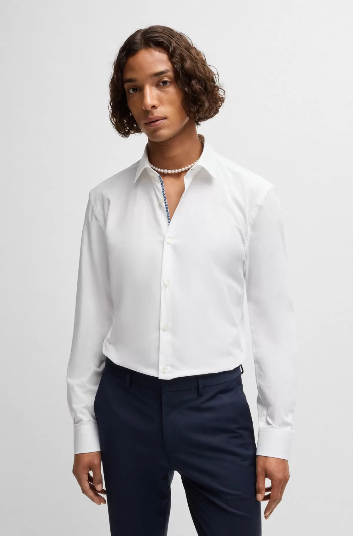 HUGO BOSS Strygelet Skjorte Med Slim Fit I Bomuldspoplin Hvid Sale