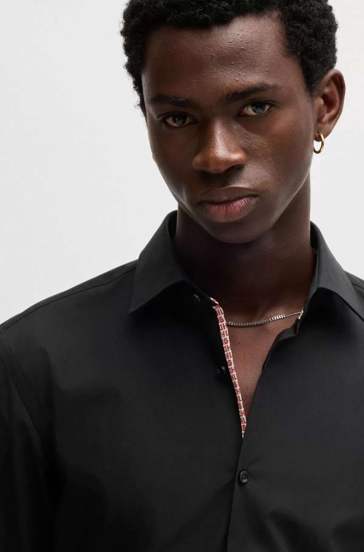 HUGO BOSS Strygelet Skjorte Med Slim Fit I Bomuldspoplin Sort Sale