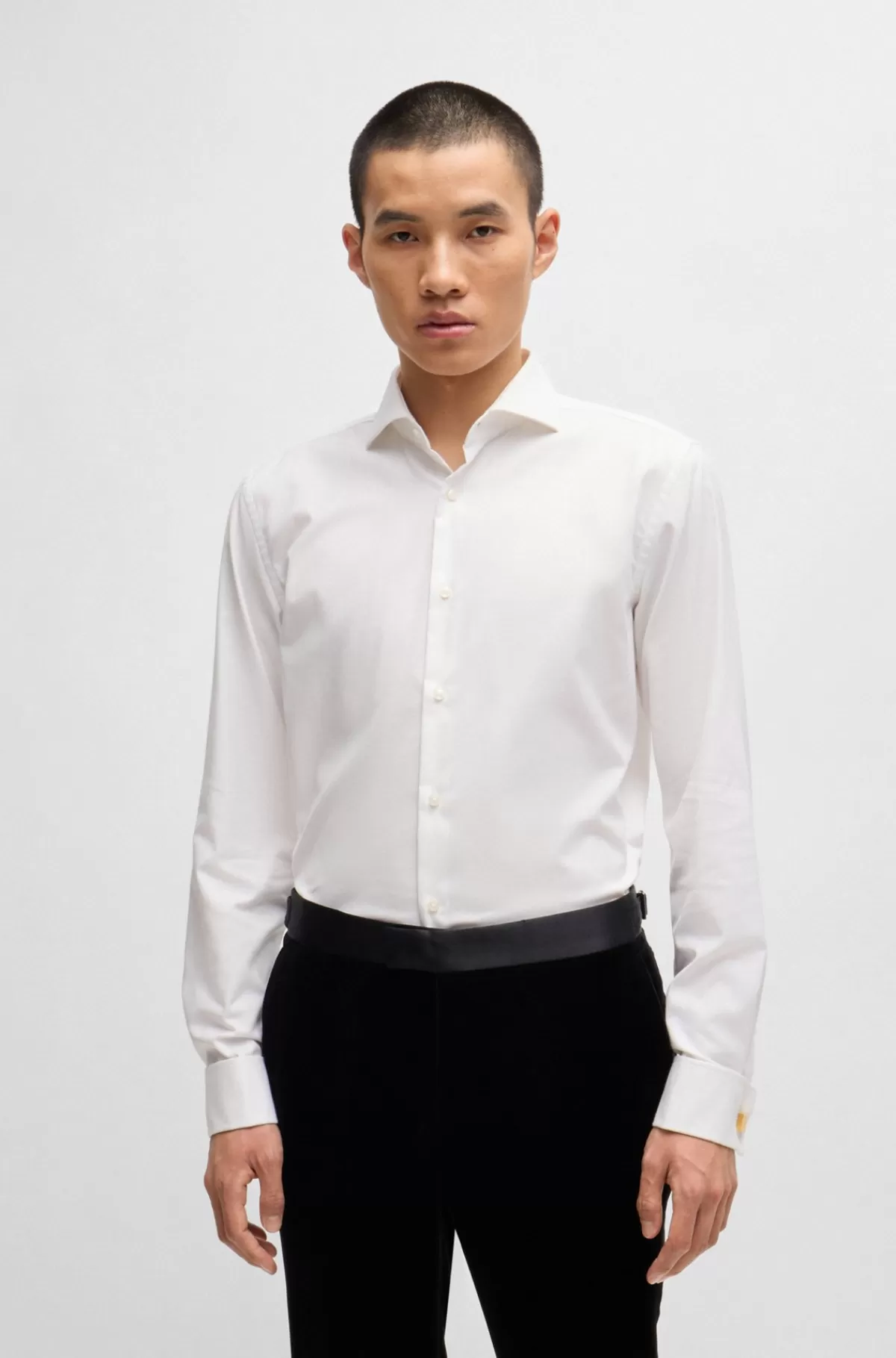 HUGO BOSS Strygelet Slim Fit Skjorte I Struktureret Bomuld Med Stræk Hvid Best