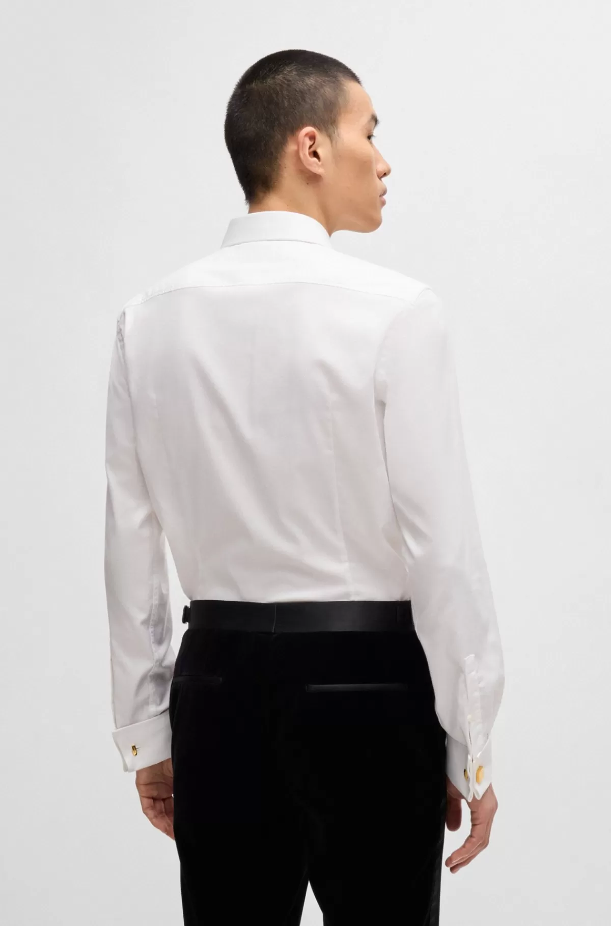 HUGO BOSS Strygelet Slim Fit Skjorte I Struktureret Bomuld Med Stræk Hvid Best