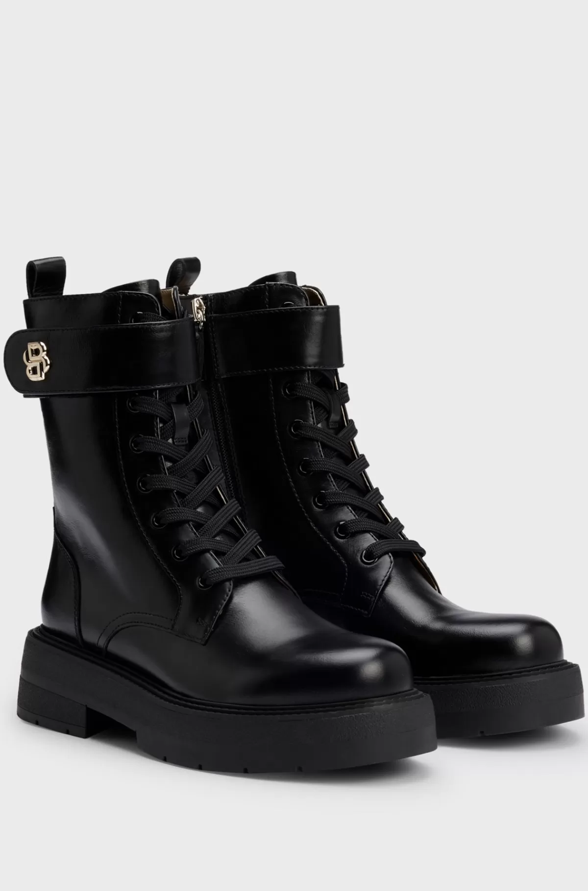 HUGO BOSS Støvler I Læder Med Snørebånd Og Dobbelt B-monogram Sort Sale