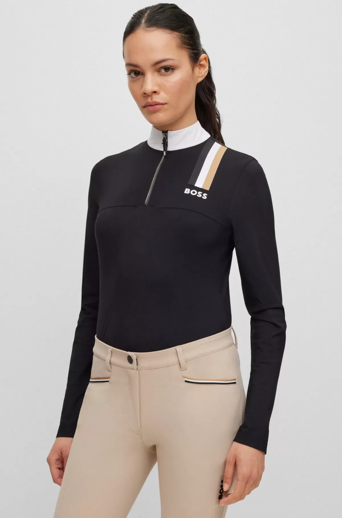 HUGO BOSS Stævneskjorte Med Slim Fit Til Hestesport I Materiale Med Ekstra Stræk Sort Discount