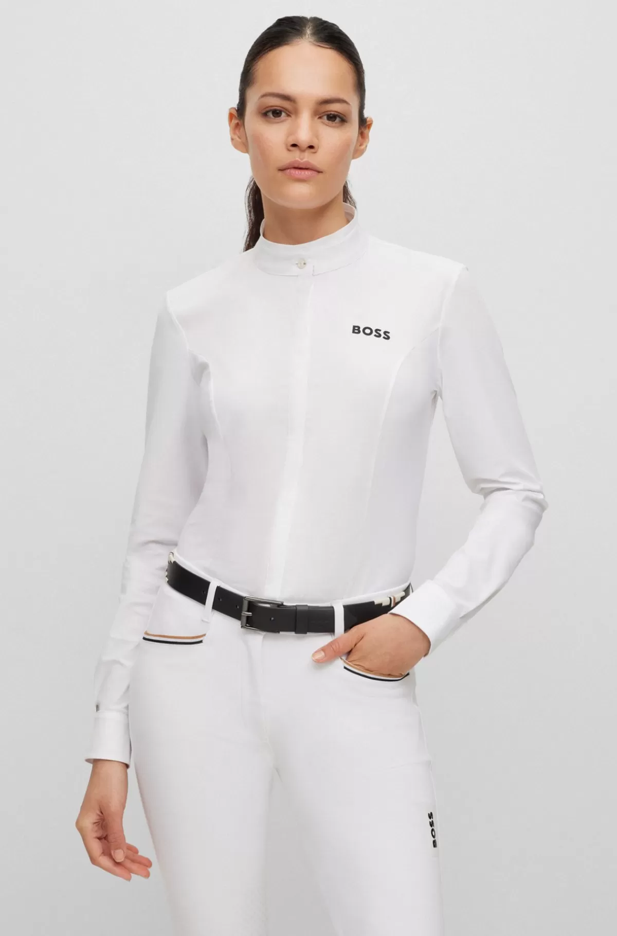 HUGO BOSS Stævneskjorte Til Hestesport Med Slim Fit I Blandede Materialer Hvid Online