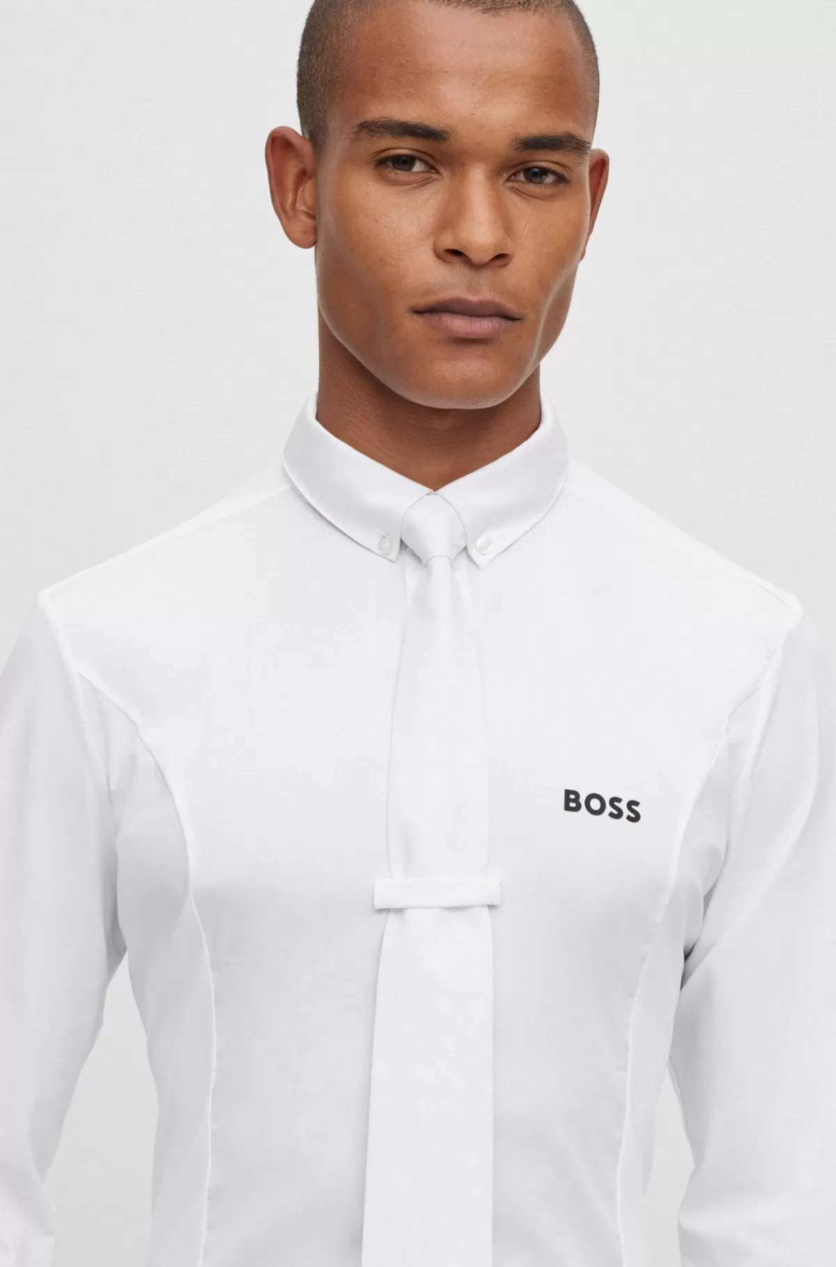 HUGO BOSS Stævneskjorte Til Hestesport Med Slim Fit I Blandede Materialer Hvid Shop