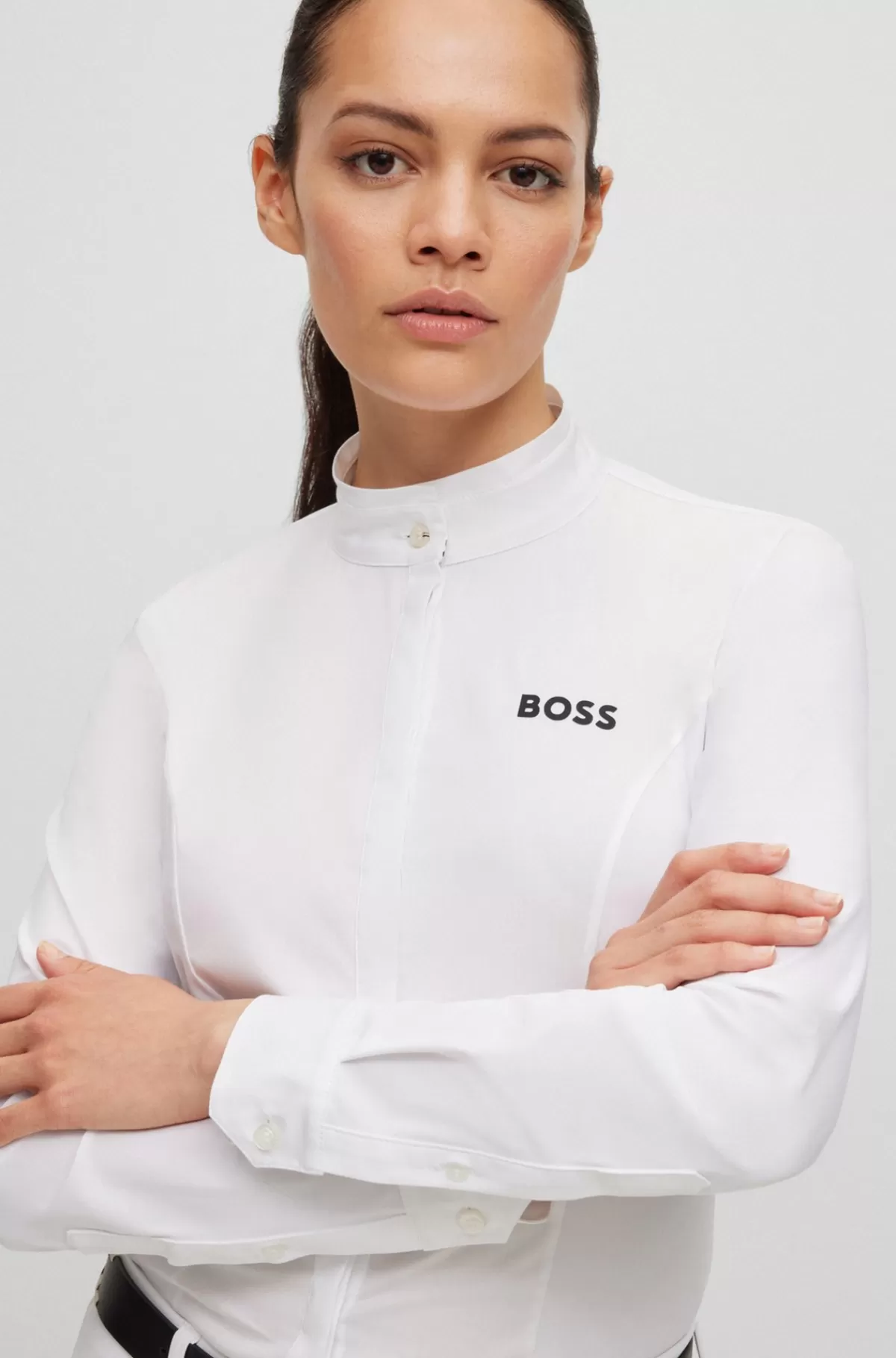 HUGO BOSS Stævneskjorte Til Hestesport Med Slim Fit I Blandede Materialer Hvid Online