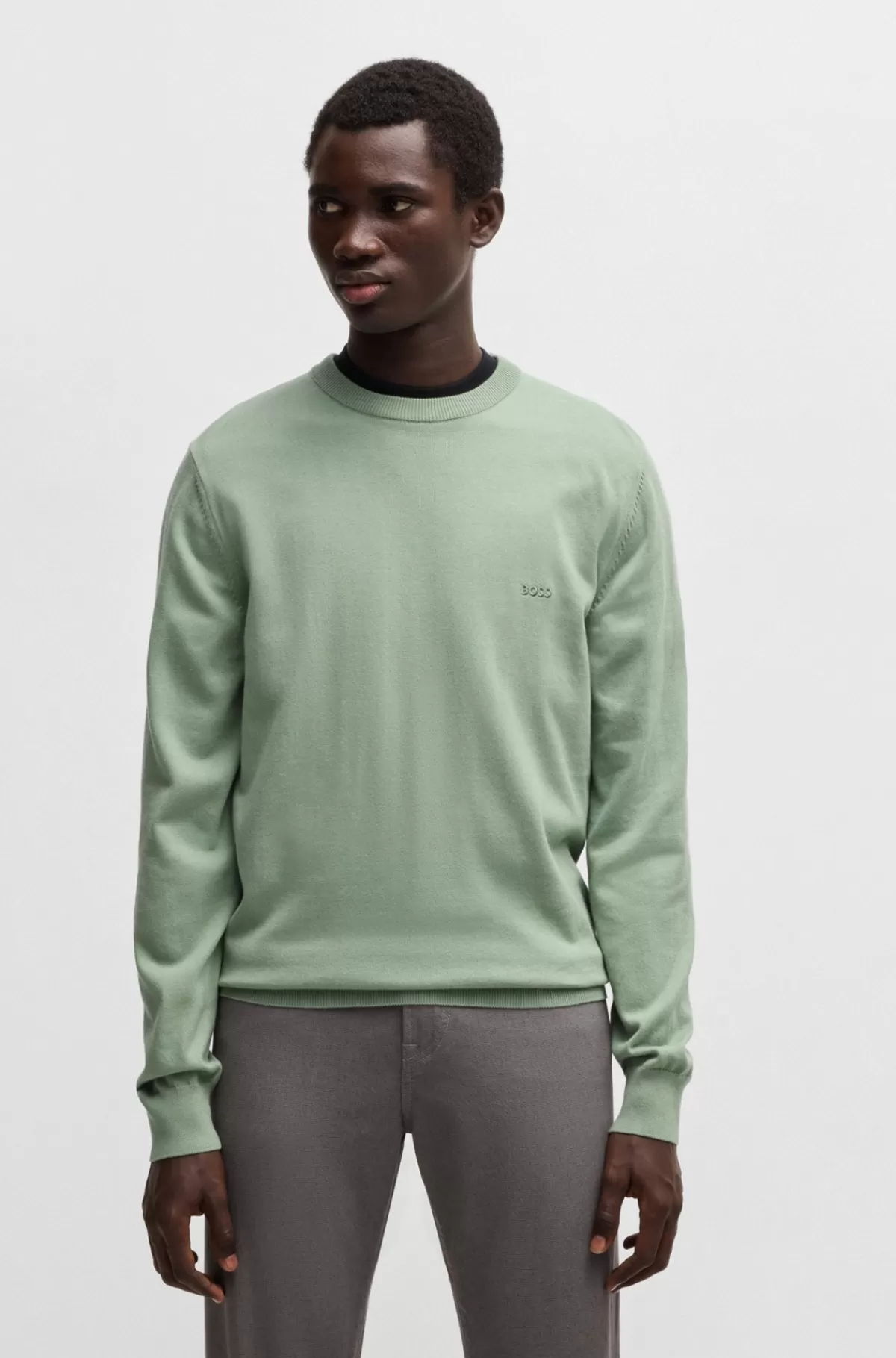 HUGO BOSS Sweater Af Bomuld Med Broderet Logo Lysegrøn New