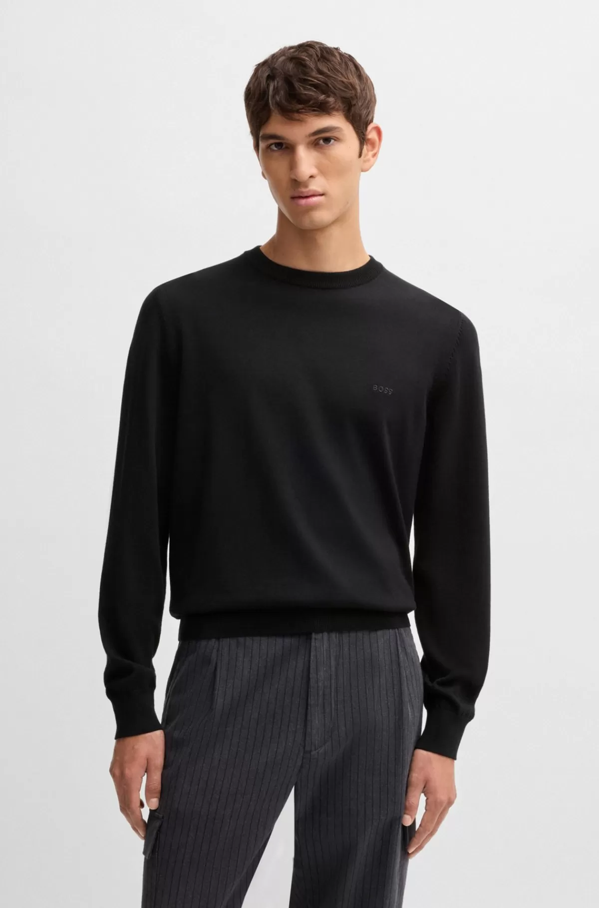 HUGO BOSS Sweater Af Bomuld Med Broderet Logo Sort Cheap