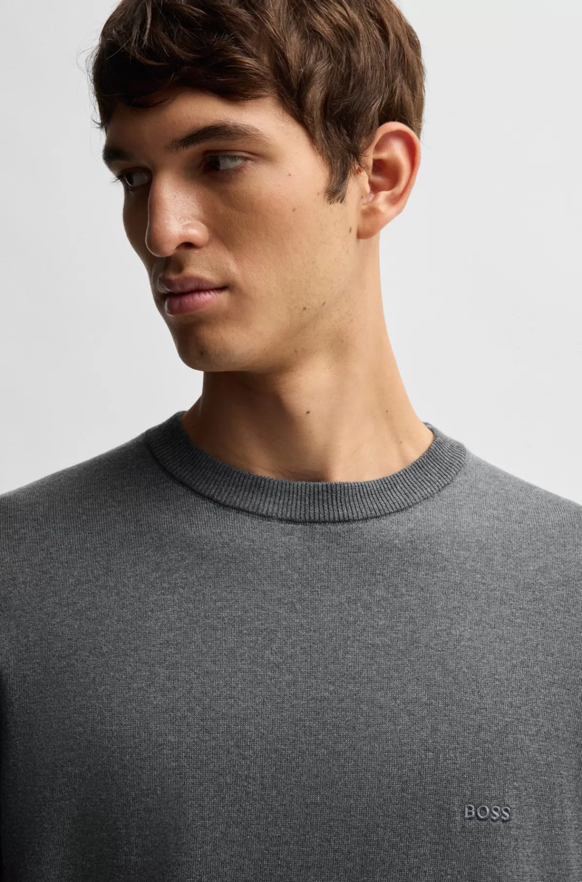 HUGO BOSS Sweater Af Bomuld Med Broderet Logo Grå Clearance