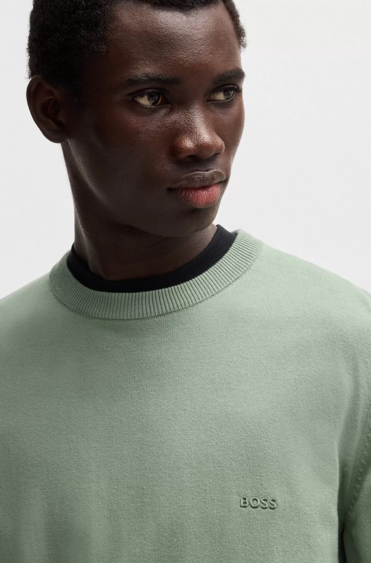 HUGO BOSS Sweater Af Bomuld Med Broderet Logo Lysegrøn New