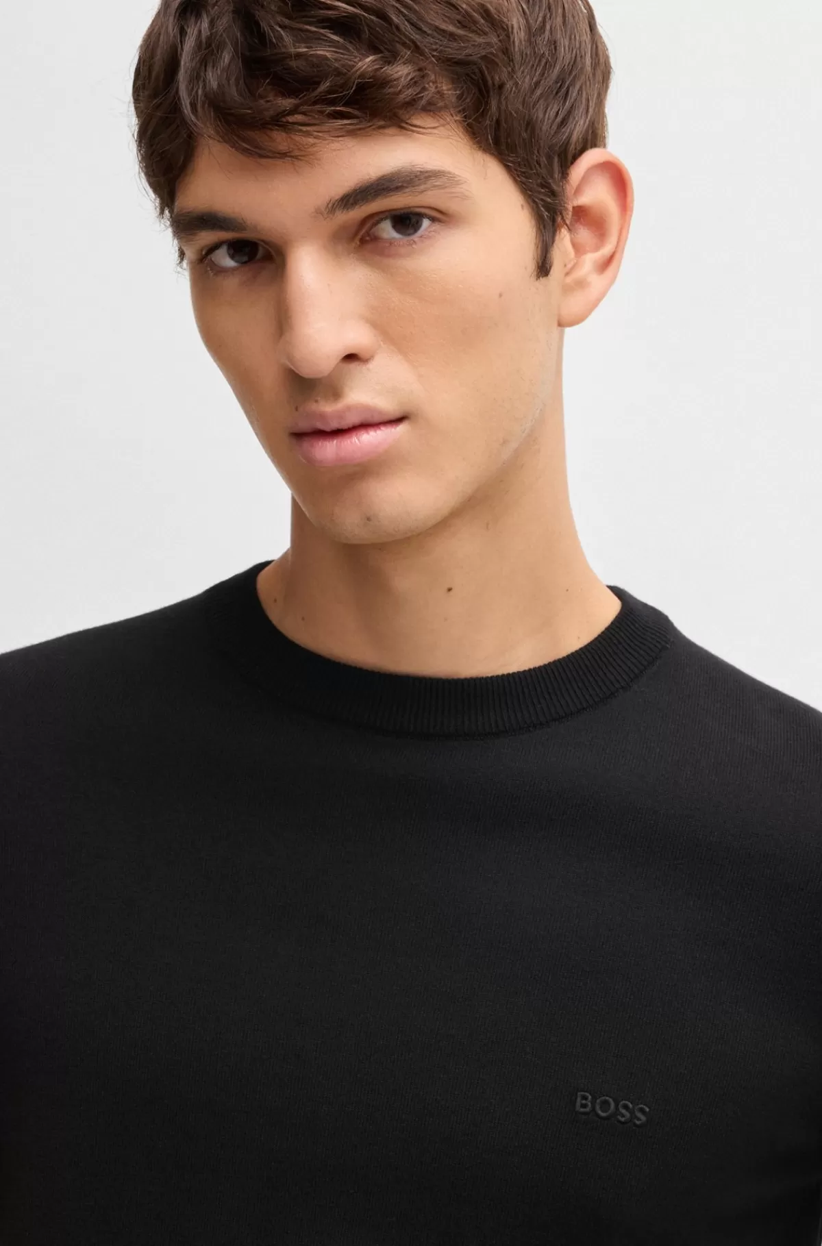 HUGO BOSS Sweater Af Bomuld Med Broderet Logo Sort Cheap