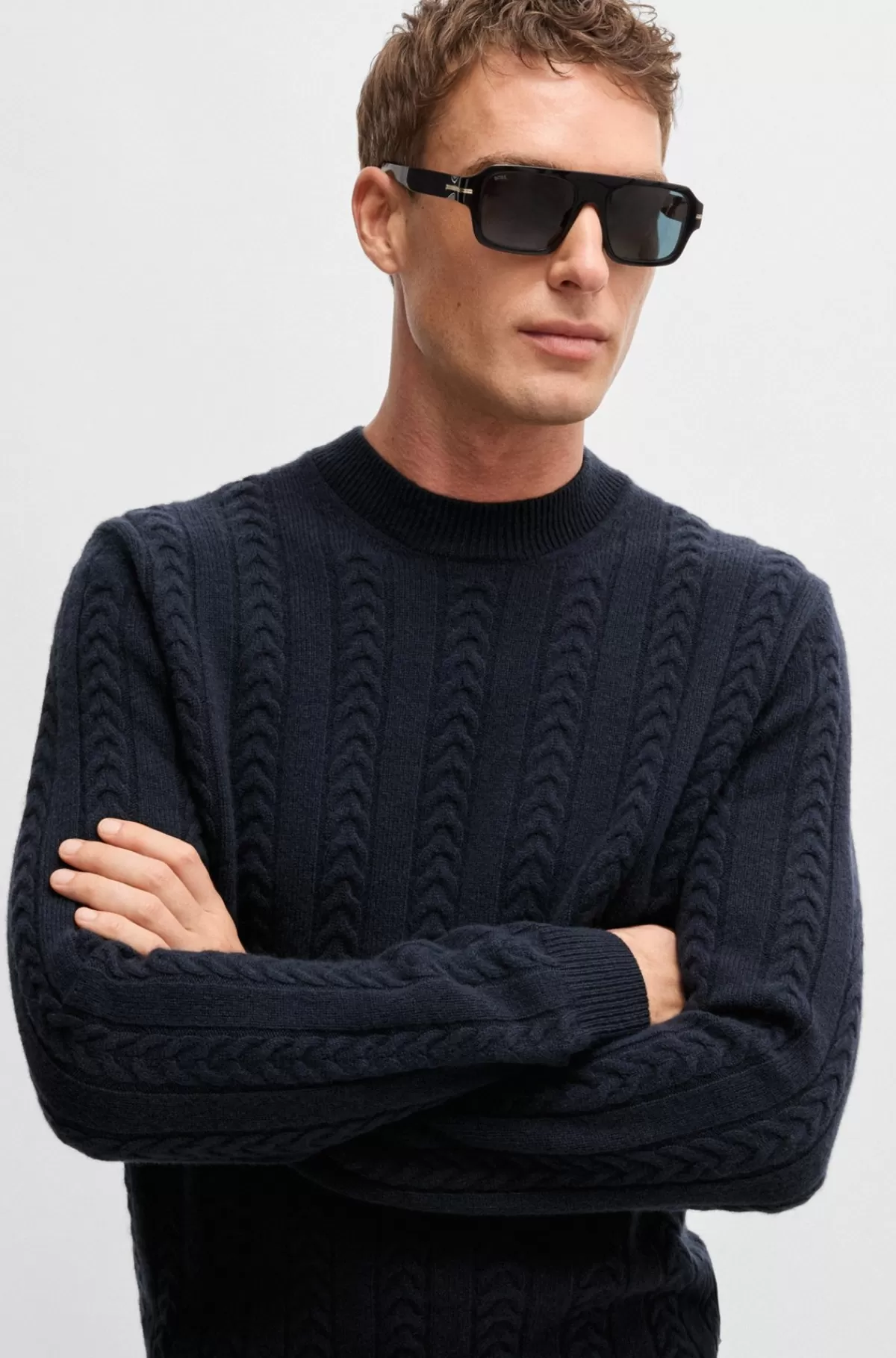 HUGO BOSS Sweater Af Kabelstrik Fra BOSS SELECTED BY BECKHAM Mørkeblå Store