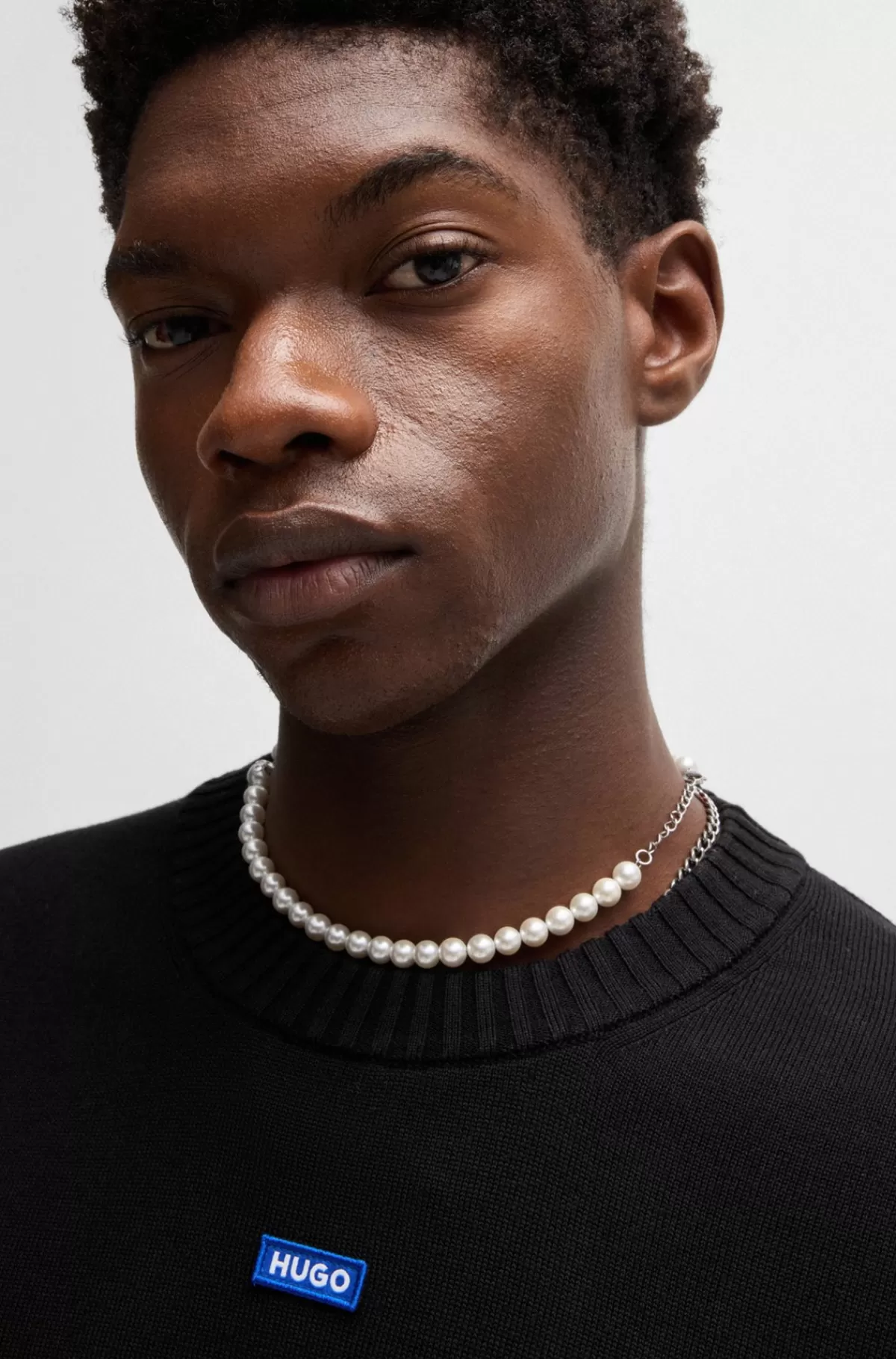 HUGO BOSS Sweater Af Strikket Bomuld Med Blåt Logomærke Sort Hot