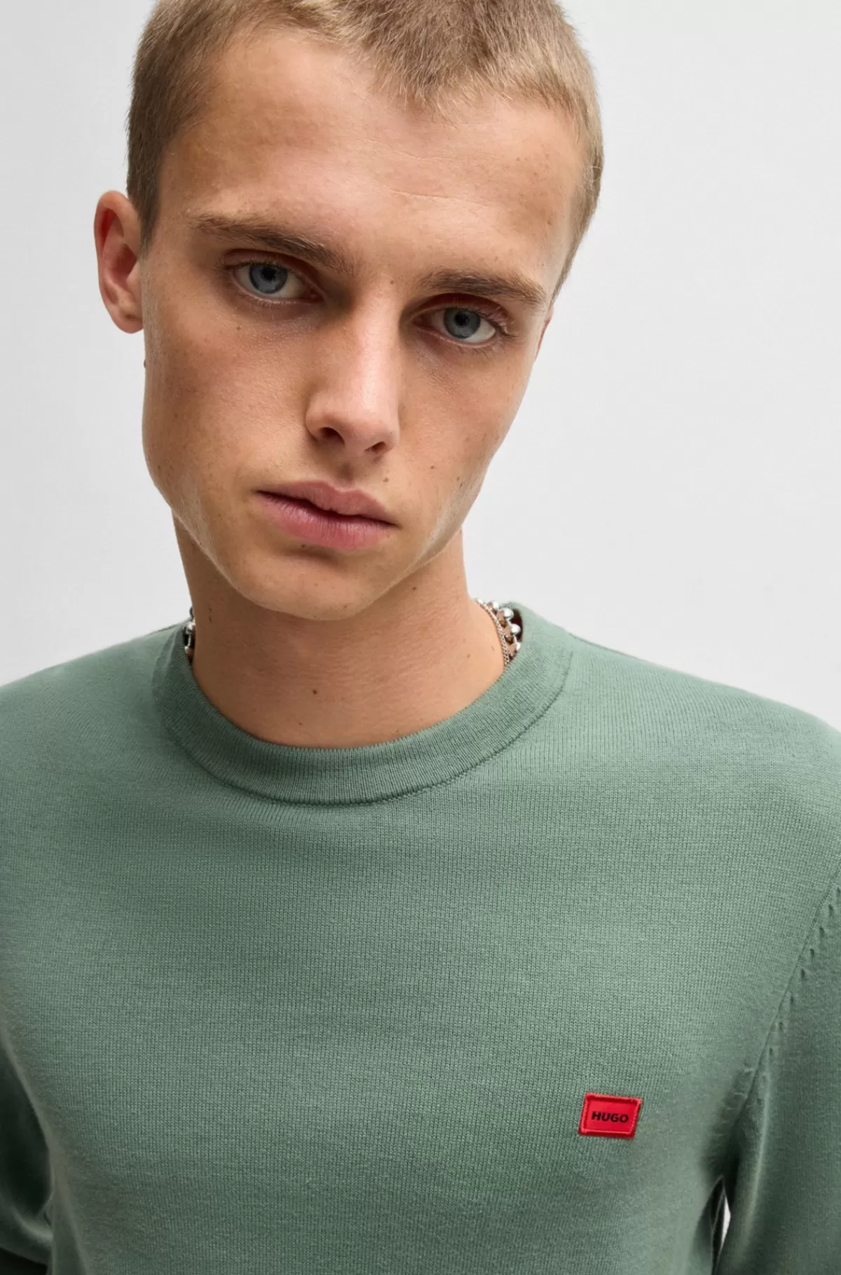 HUGO BOSS Sweater Af Strikket Bomuld Med Rødt Logomærke Grøn Best