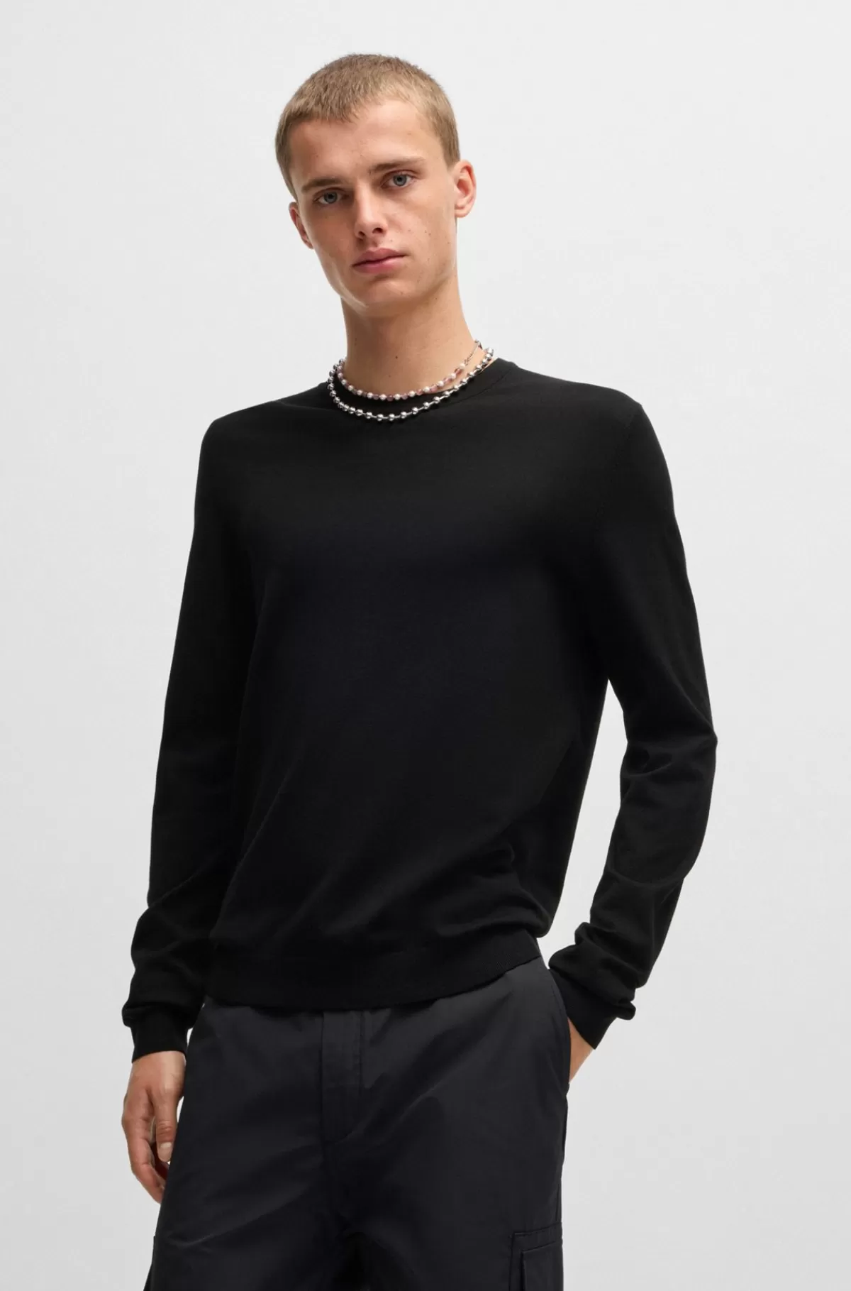HUGO BOSS Sweater I Blødt Garn Med Slim Fit Og Crew Neck Sort Cheap