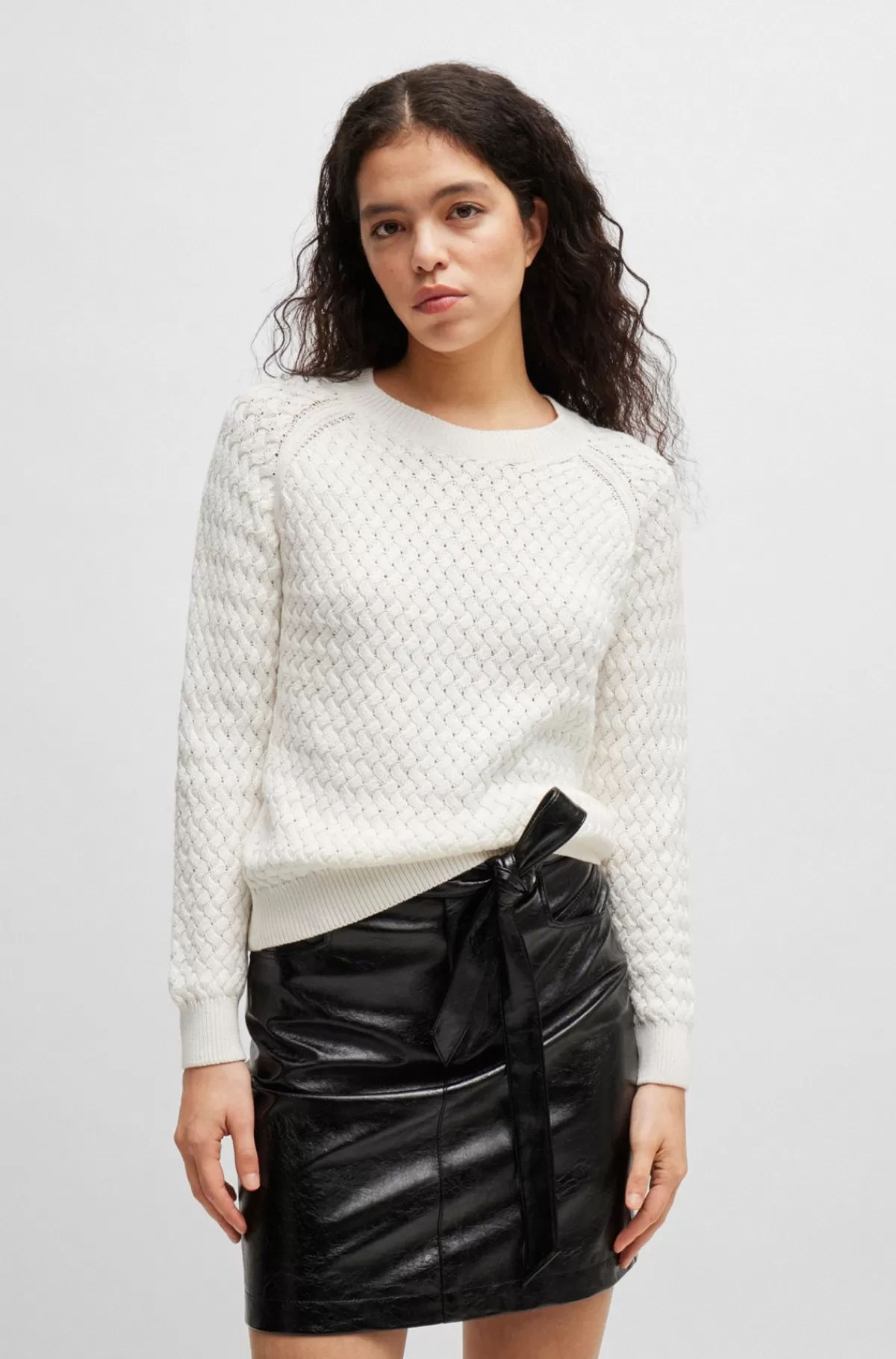 HUGO BOSS Sweater I Bomuld Med Forskellige Strukturer Hvid Fashion