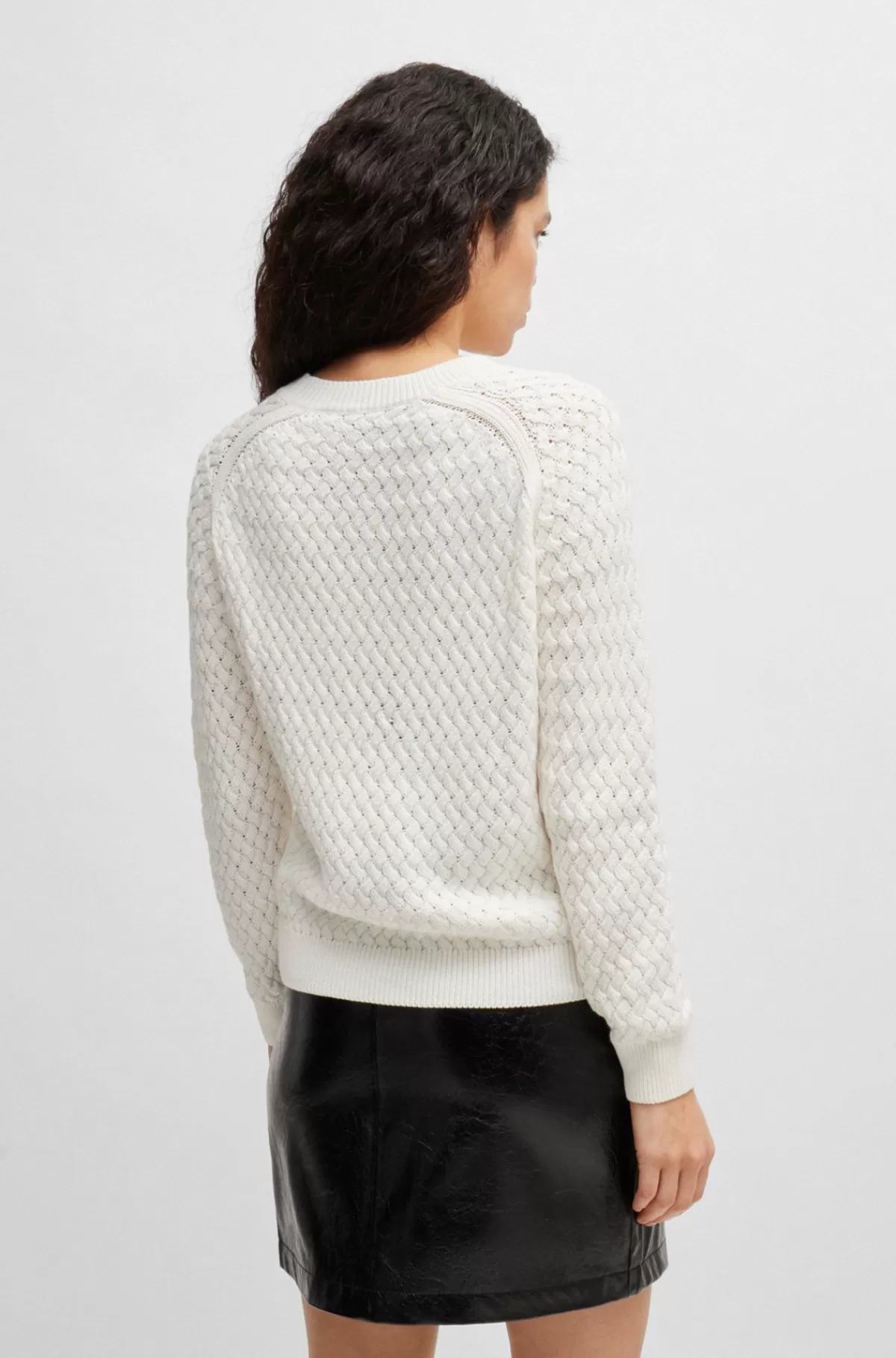 HUGO BOSS Sweater I Bomuld Med Forskellige Strukturer Hvid Fashion