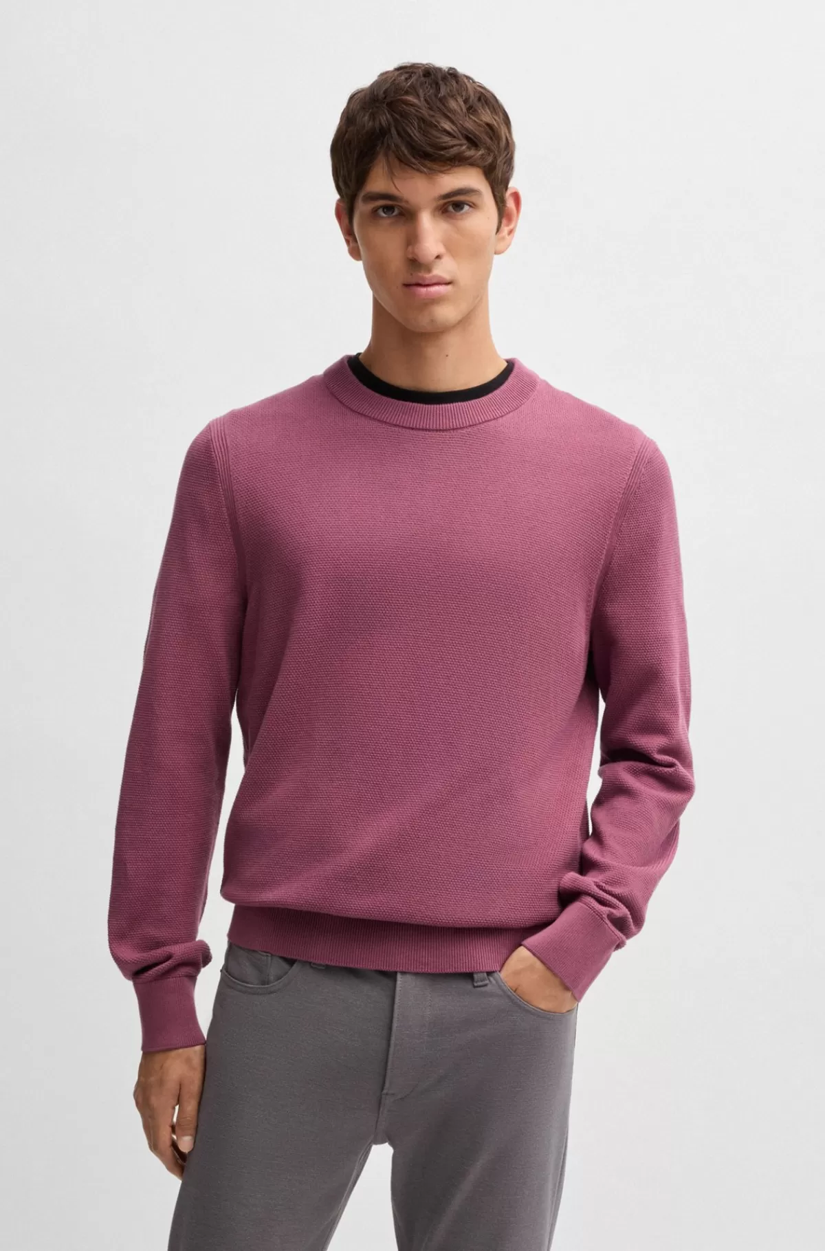 HUGO BOSS Sweater I Bomuld Med Mikrostruktur Lilla Flash Sale