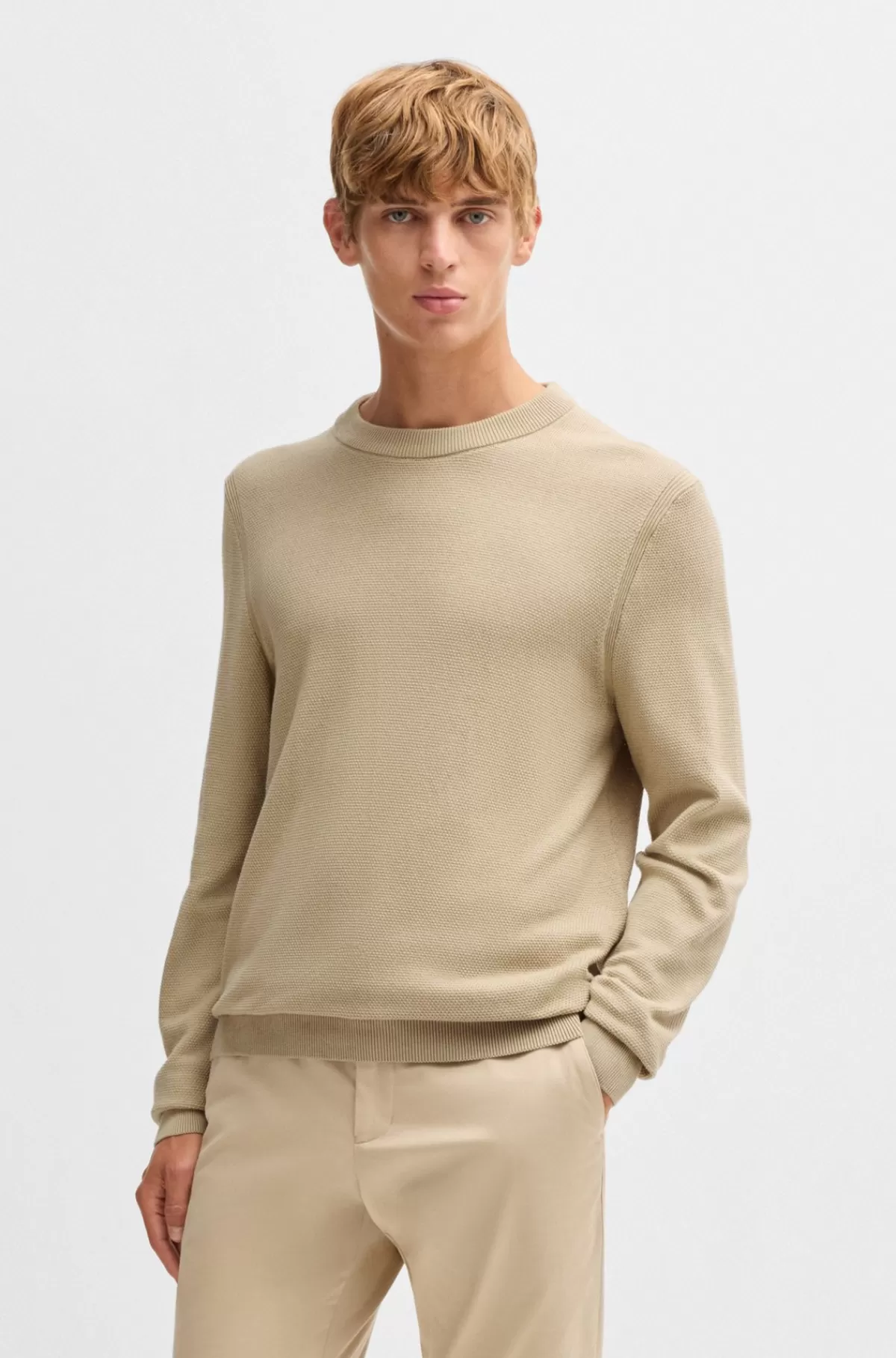 HUGO BOSS Sweater I Bomuld Med Mikrostruktur Lys beige Discount