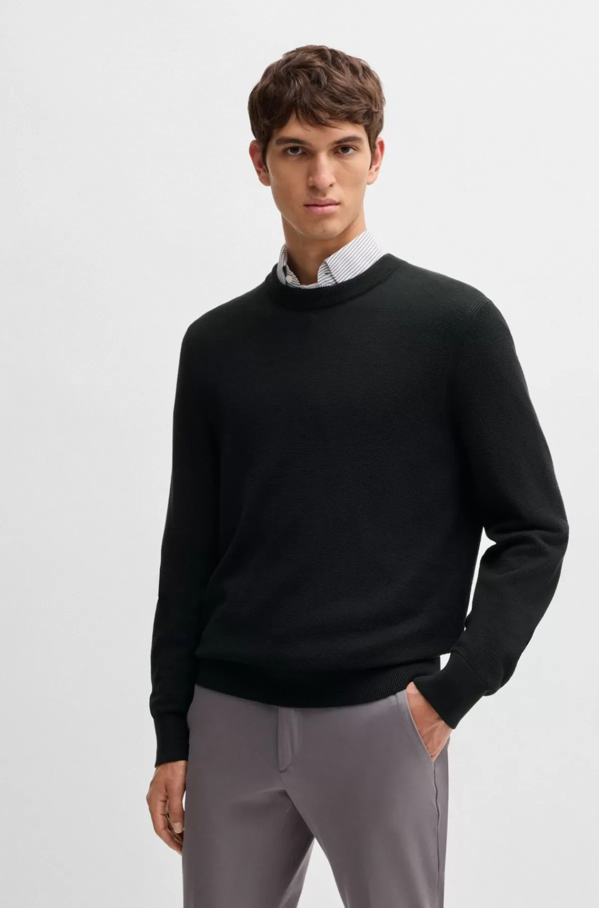 HUGO BOSS Sweater I Bomuld Med Mikrostruktur Sort Outlet