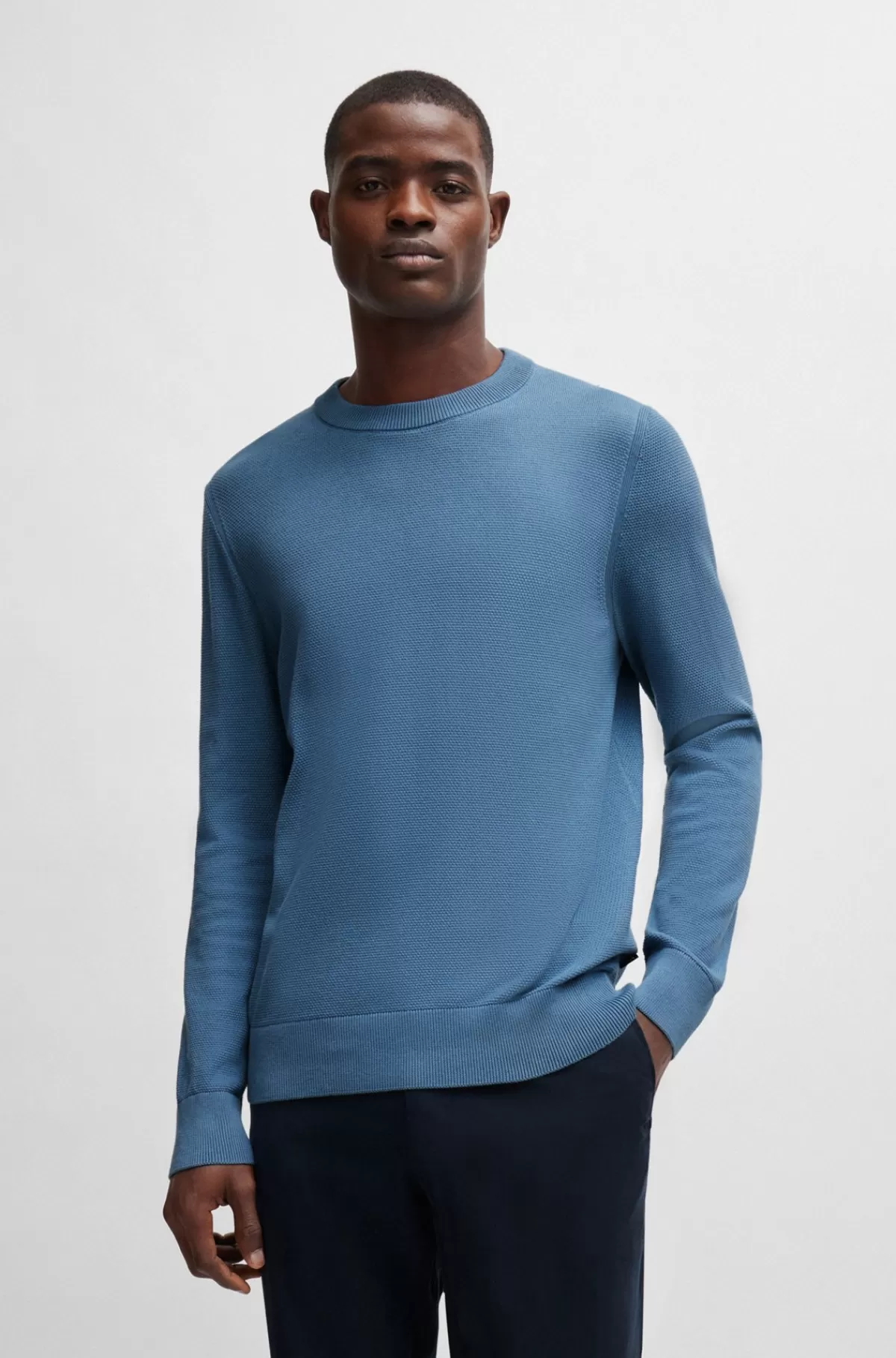 HUGO BOSS Sweater I Bomuld Med Mikrostruktur Blå Store