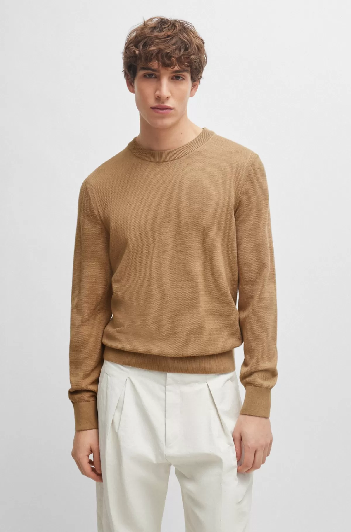HUGO BOSS Sweater I Bomuld Med Mikrostruktur Beige Sale