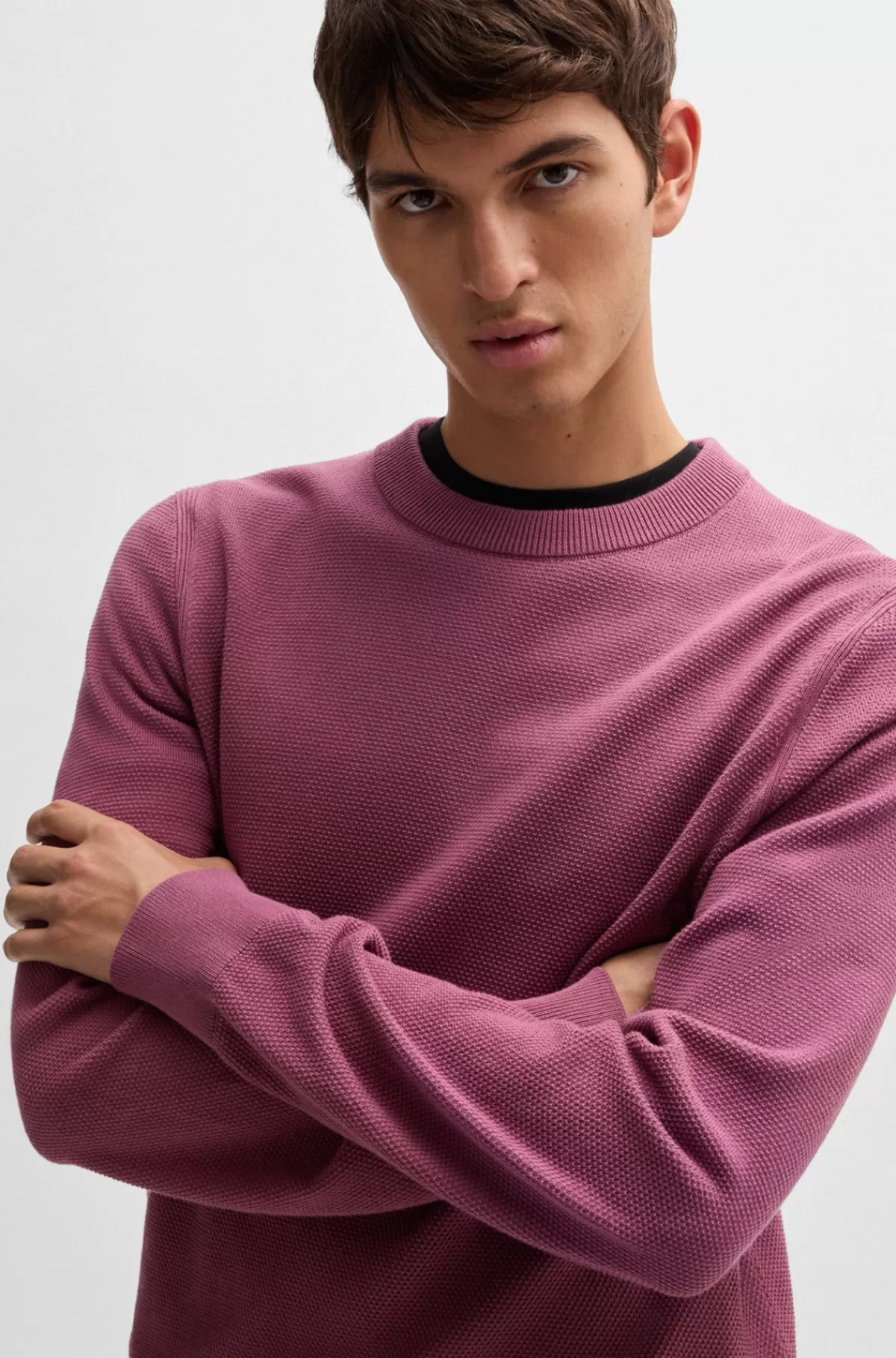 HUGO BOSS Sweater I Bomuld Med Mikrostruktur Lilla Flash Sale