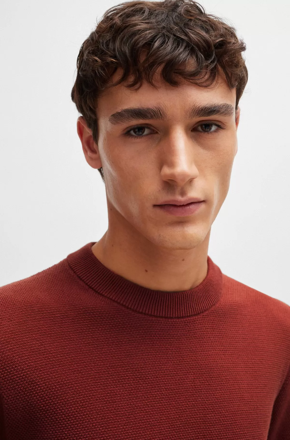HUGO BOSS Sweater I Bomuld Med Mikrostruktur Mørkerød Store