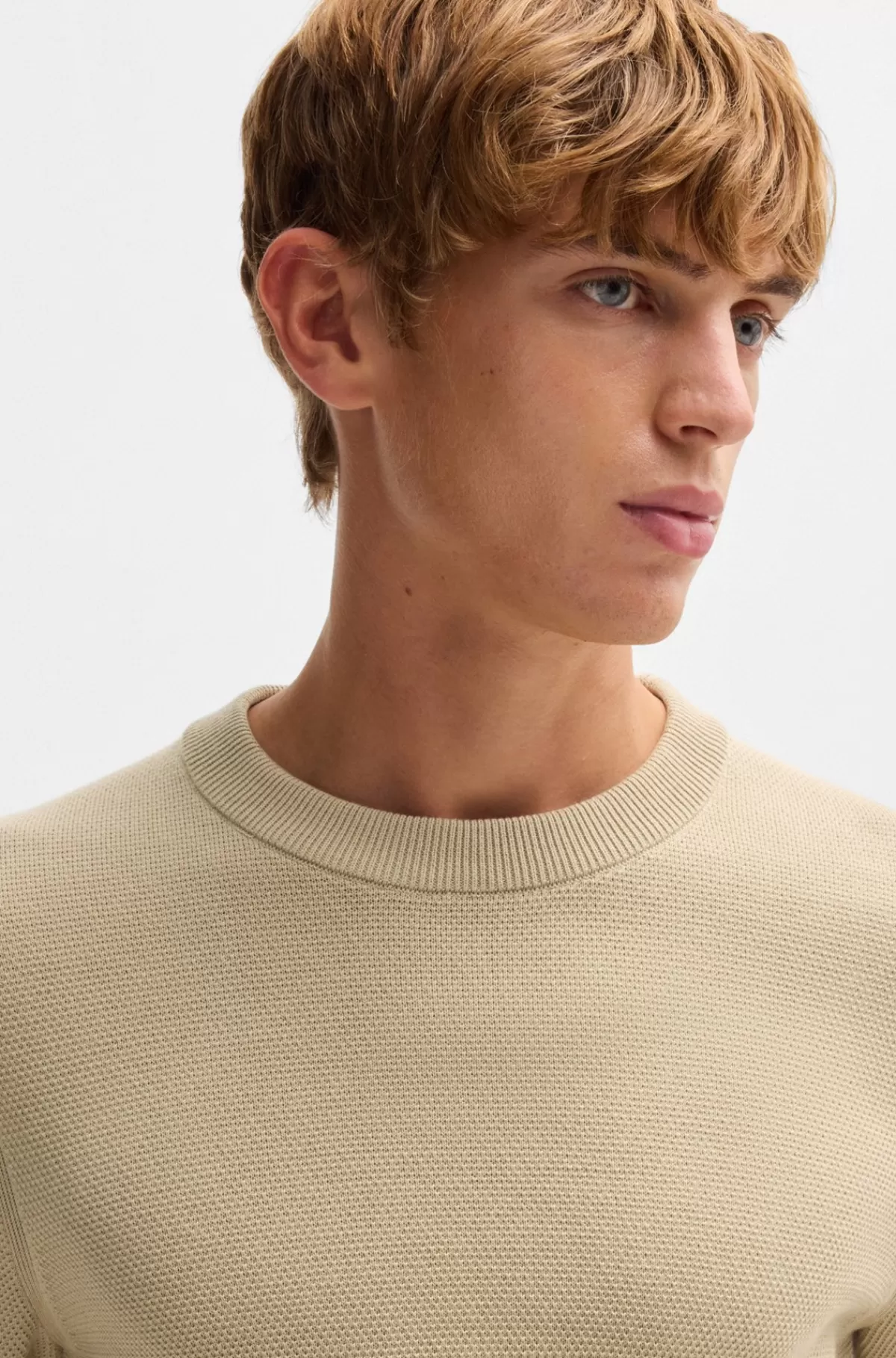 HUGO BOSS Sweater I Bomuld Med Mikrostruktur Lys beige Discount
