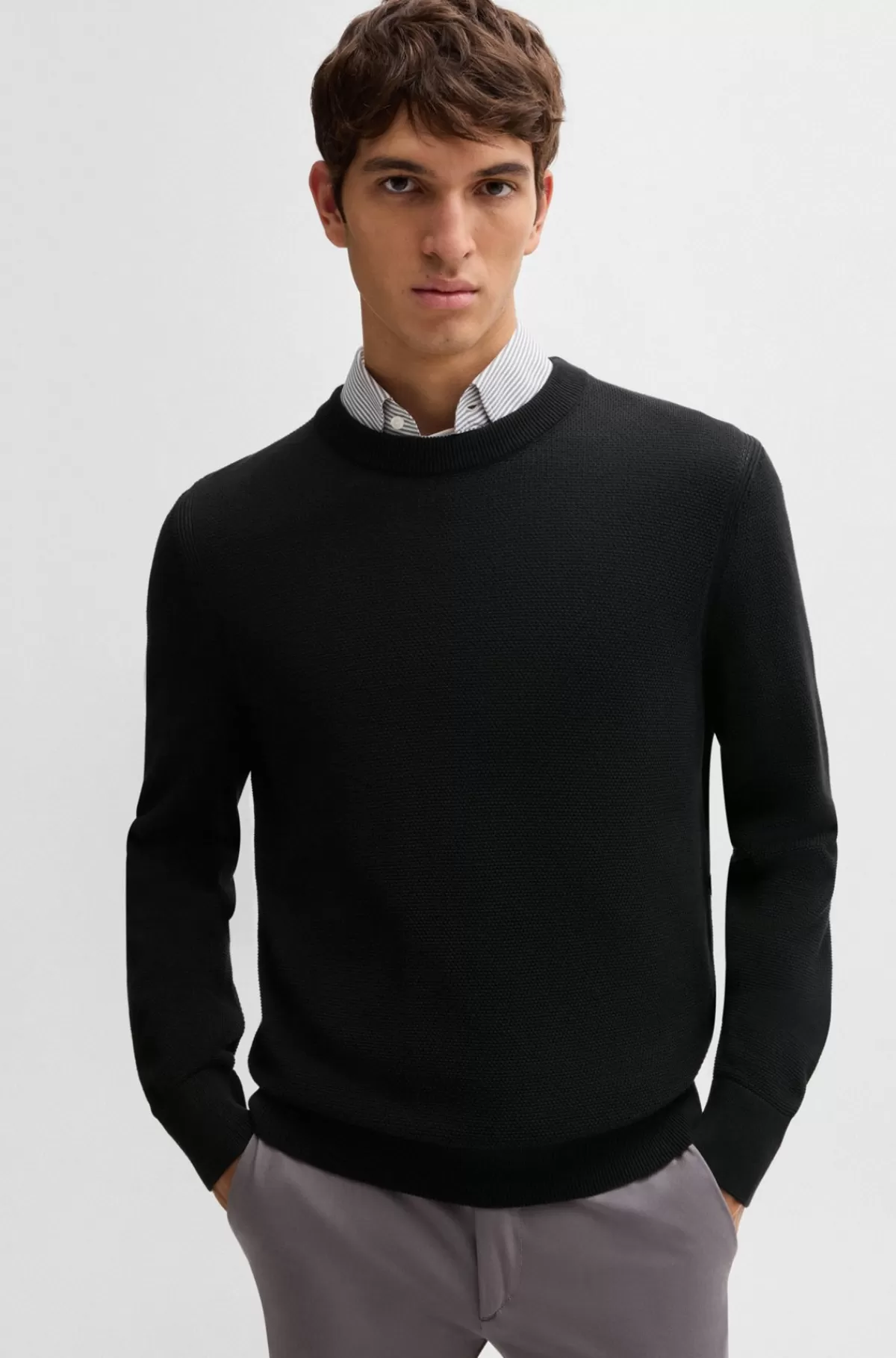 HUGO BOSS Sweater I Bomuld Med Mikrostruktur Sort Outlet