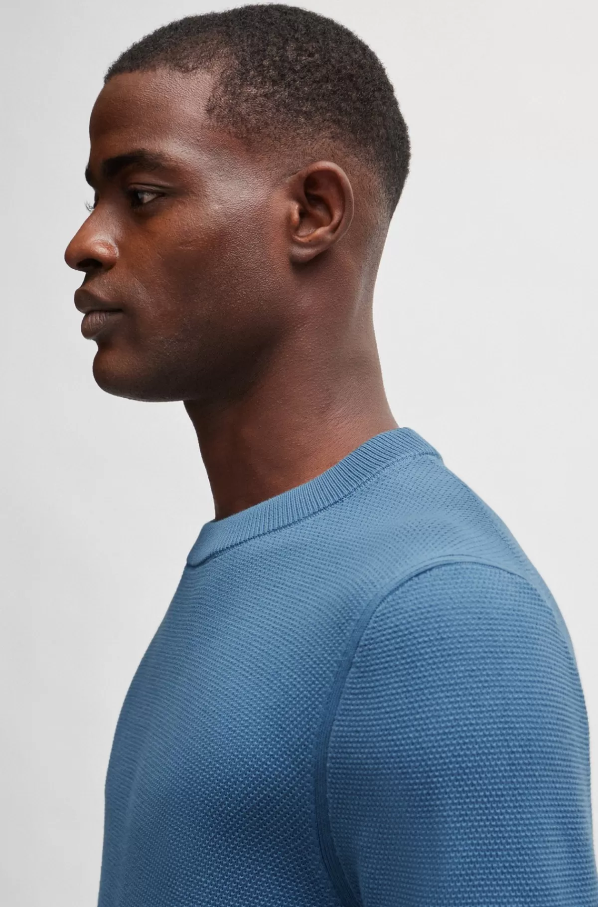 HUGO BOSS Sweater I Bomuld Med Mikrostruktur Blå Store