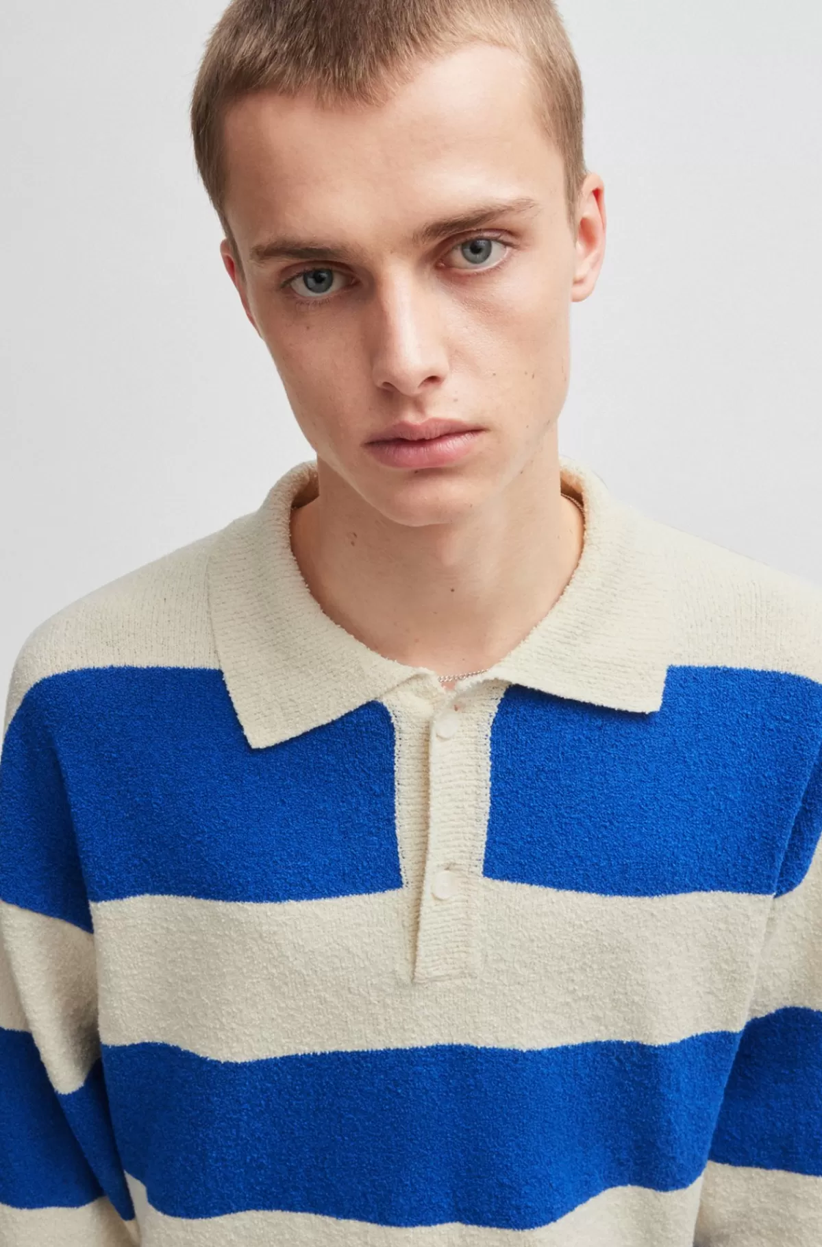 HUGO BOSS Sweater I Bomuldsblandet Bouclé I Rugbystil Blå Cheap